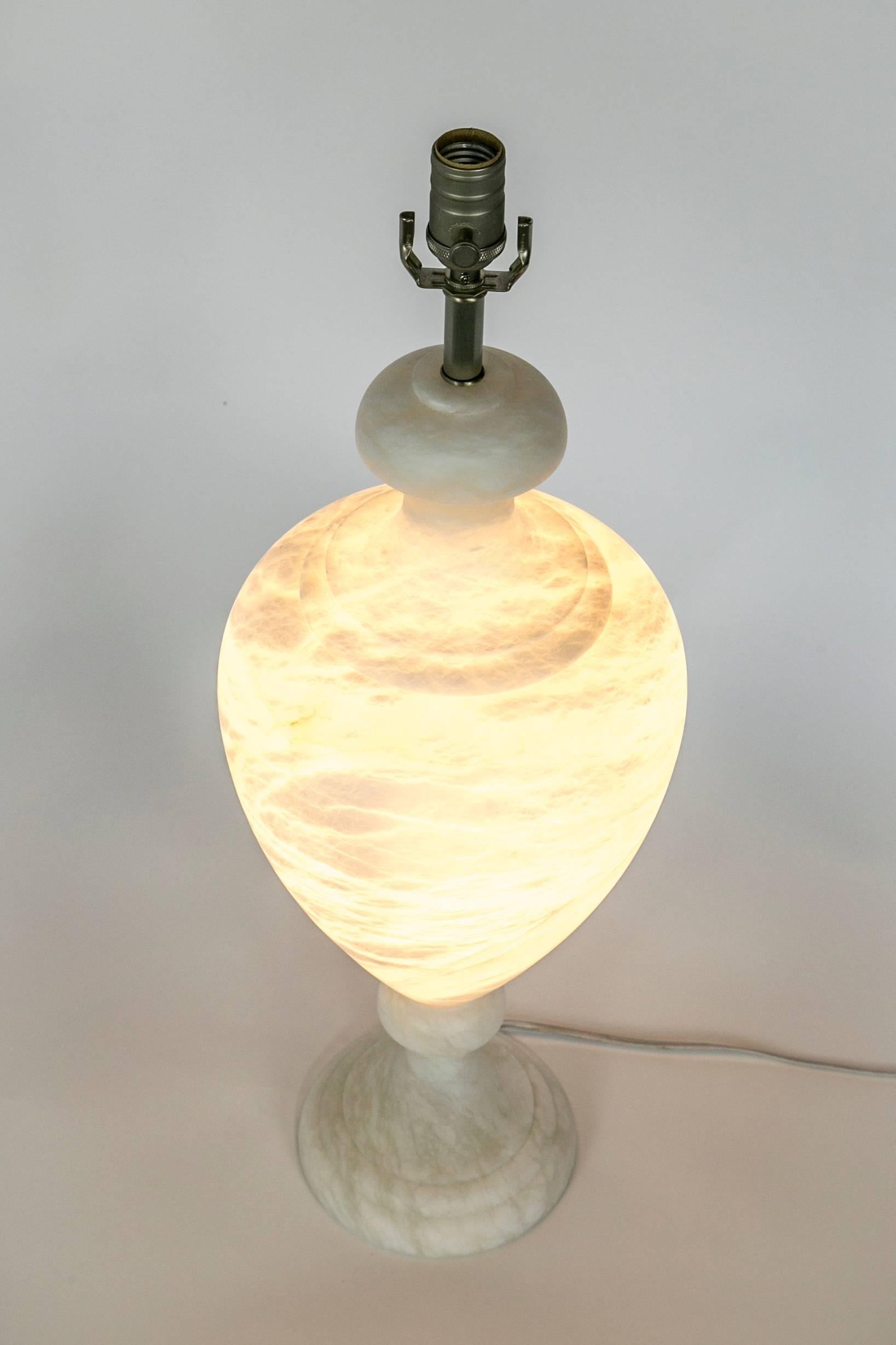 Alabaster Amphora Shaped Mother Lamp Lit From Within In New Condition For Sale In San Francisco, CA