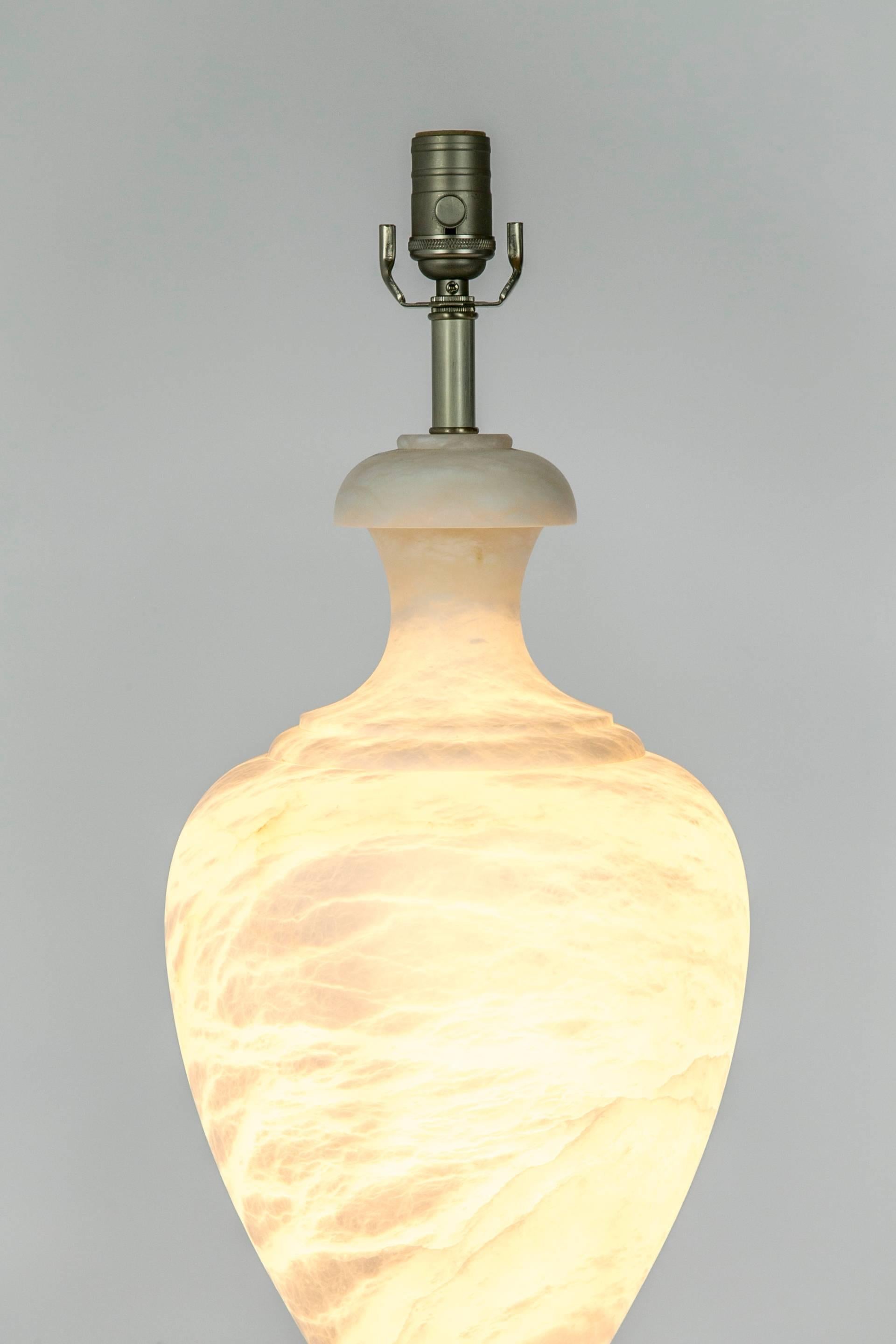 Neoclassical Alabaster Amphora Shaped Mother Lamp Lit From Within For Sale