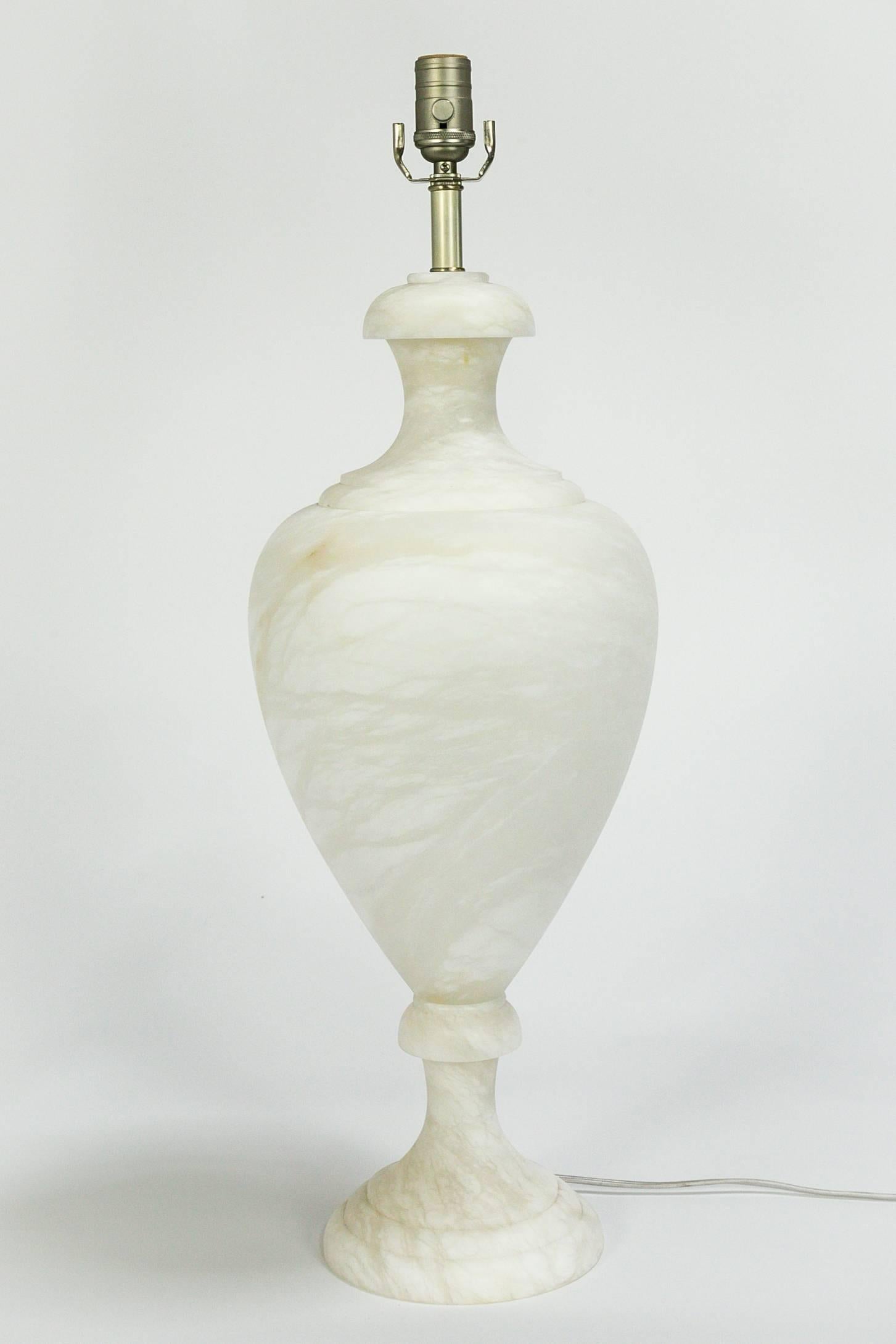 Brass Alabaster Amphora Shaped Mother Lamp Lit From Within For Sale