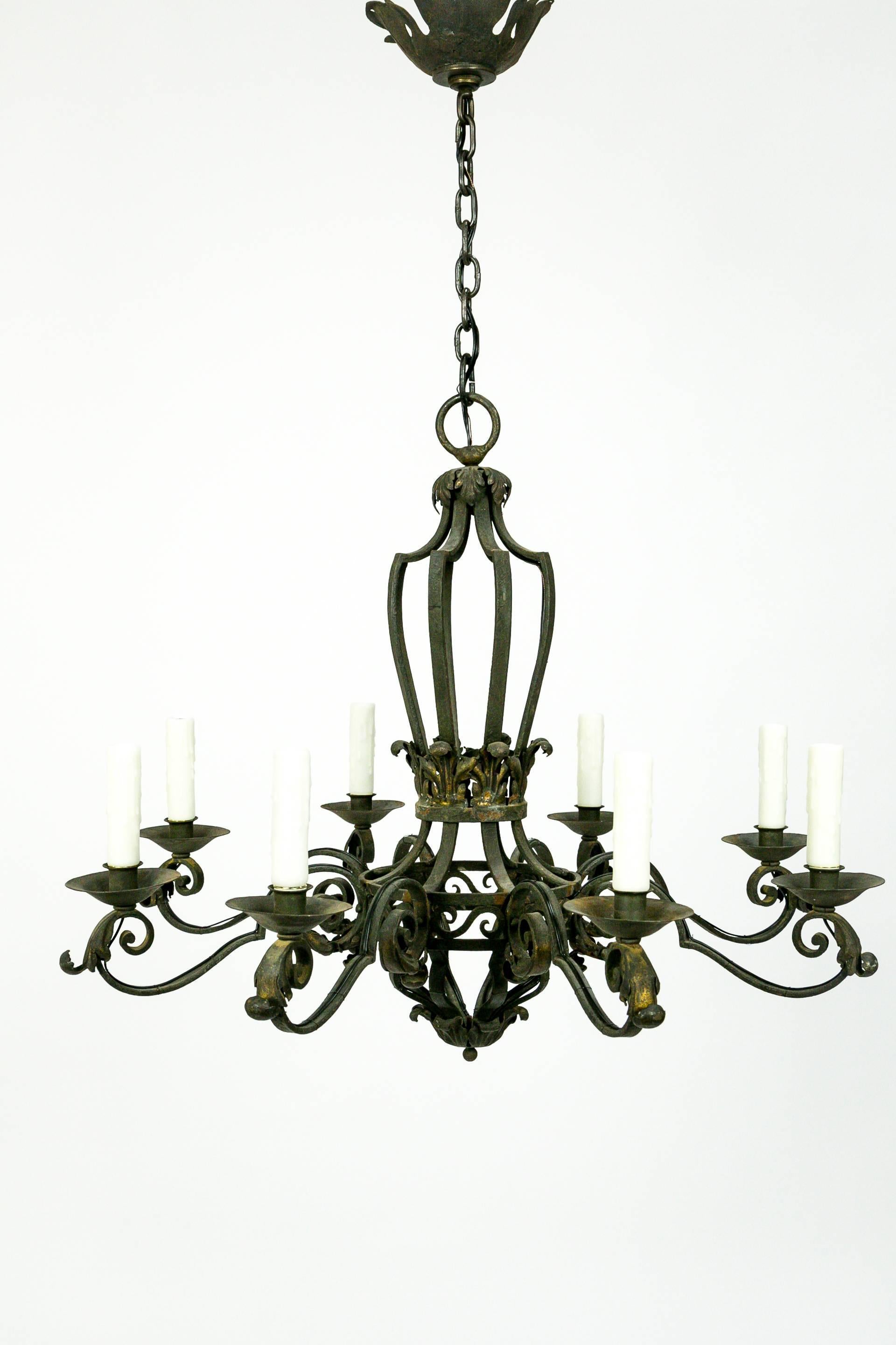 Gothic Revival French Hand-Forged Iron Chandelier