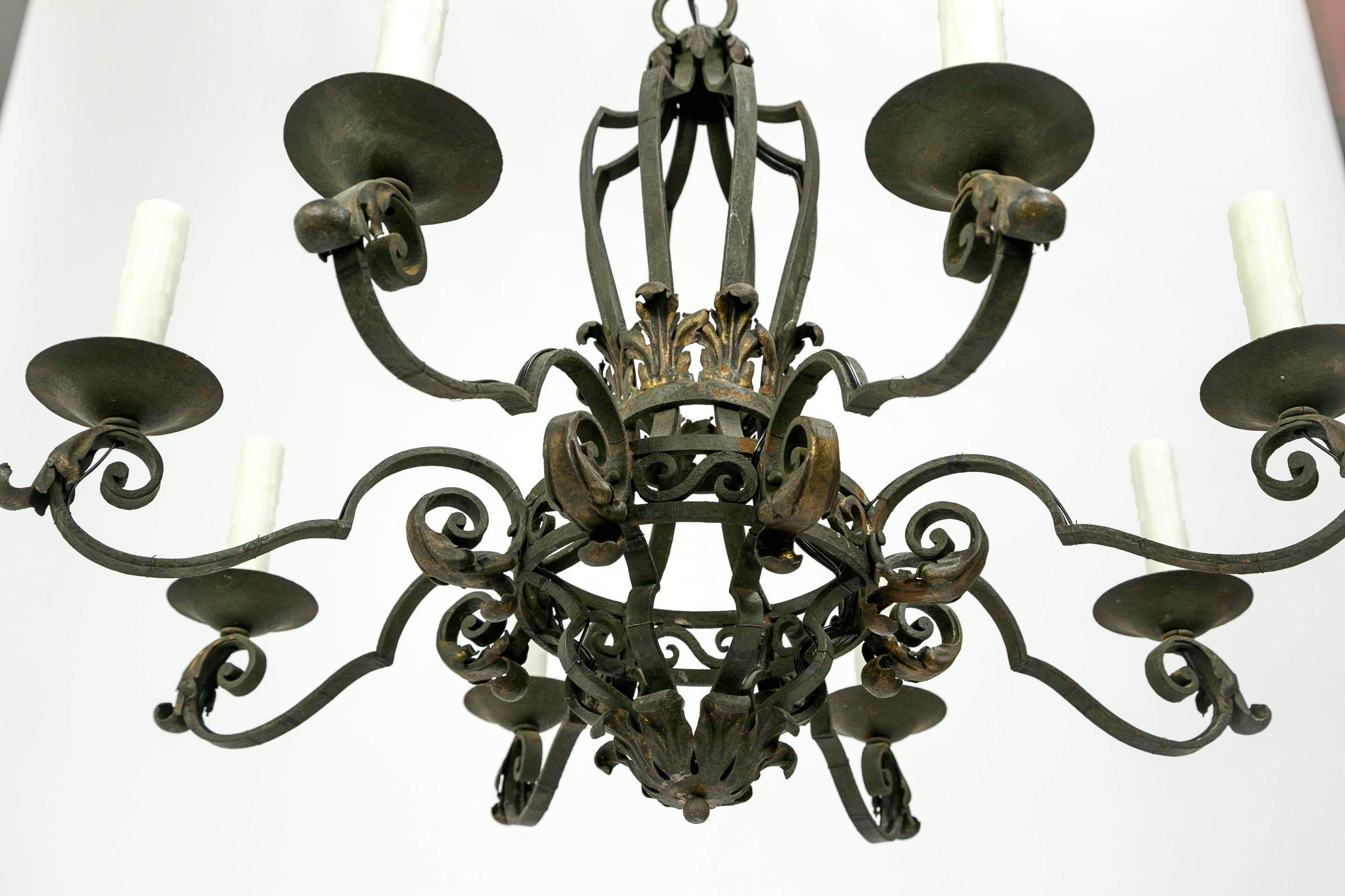 Mid-19th Century French Hand-Forged Iron Chandelier