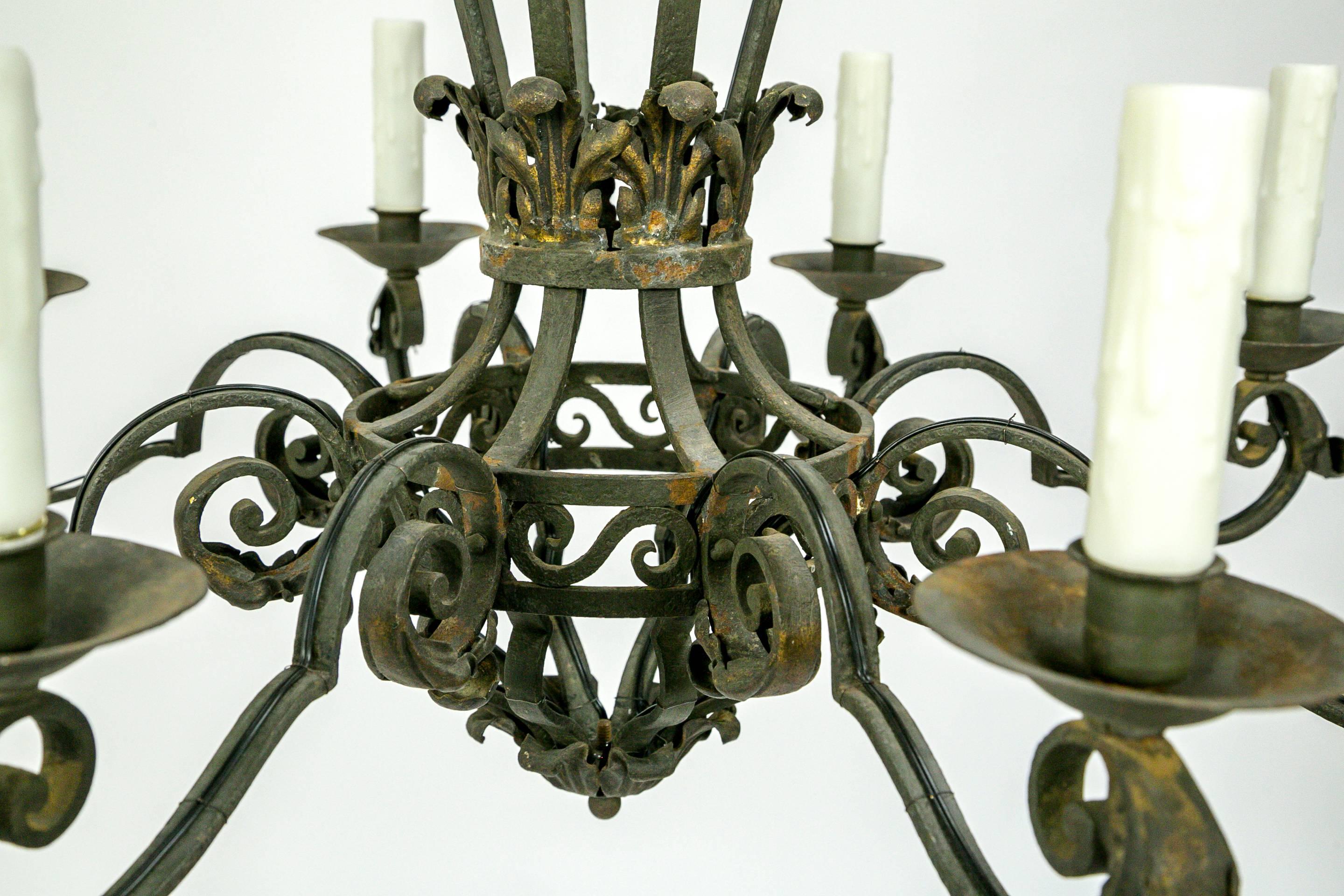 French Hand-Forged Iron Chandelier In Excellent Condition In San Francisco, CA