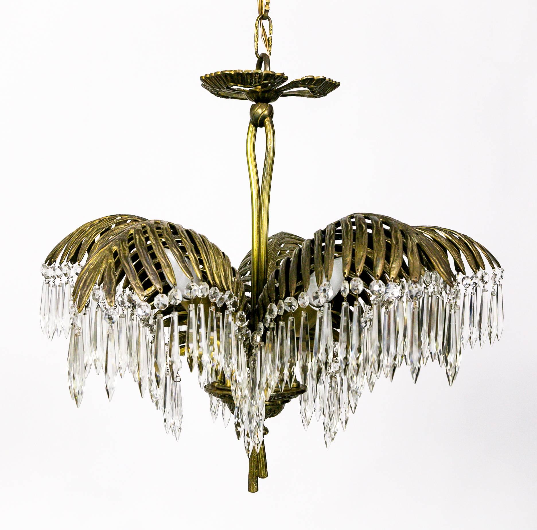 Palm Frond and Crystal Chandelier In Excellent Condition In San Francisco, CA