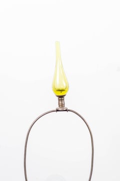 Pair of Lime Blenko Glass Lamps with Matching Finials