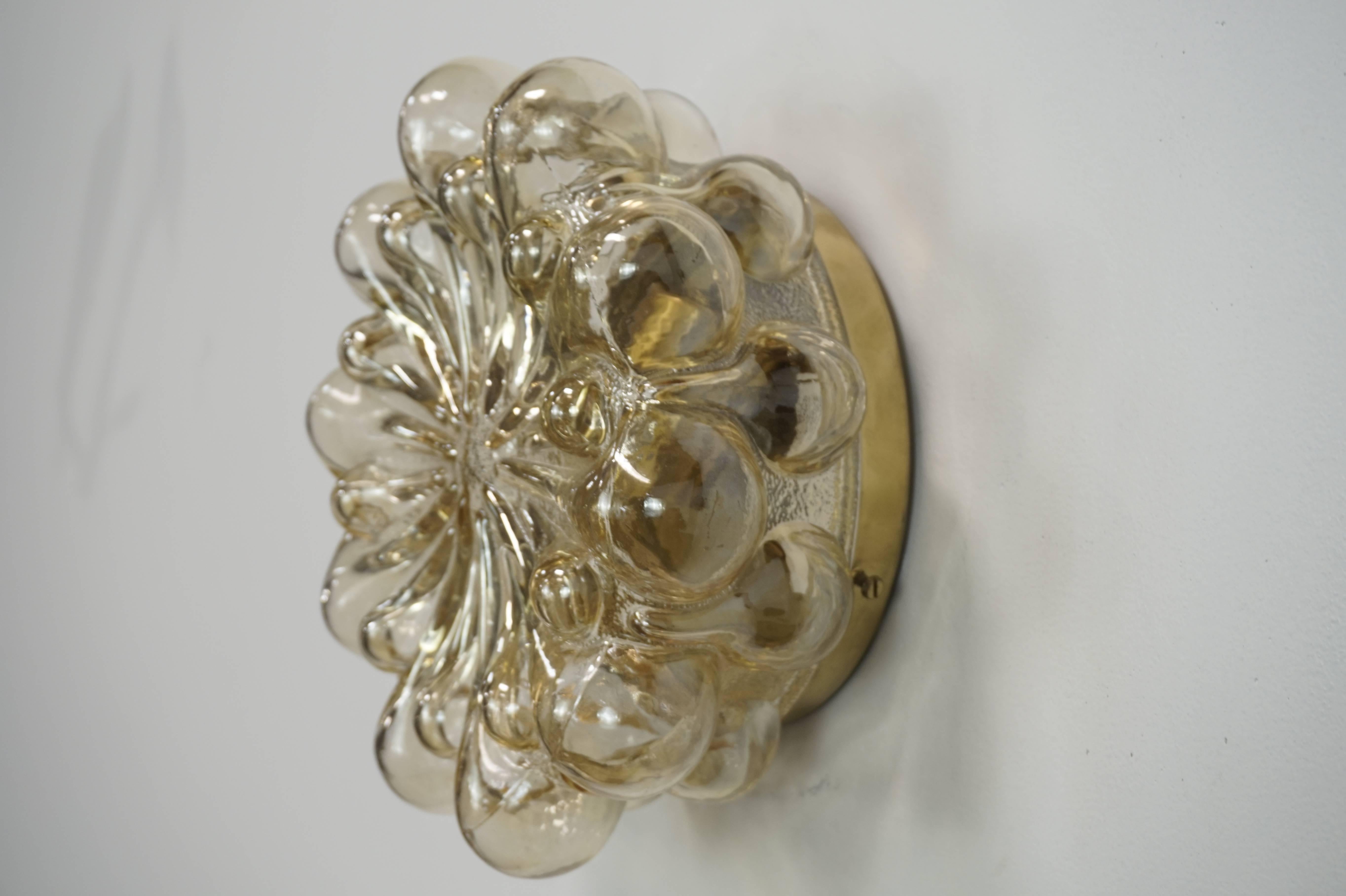 Brass Floral Bubble Glass Flush Mount by Helen Tynell