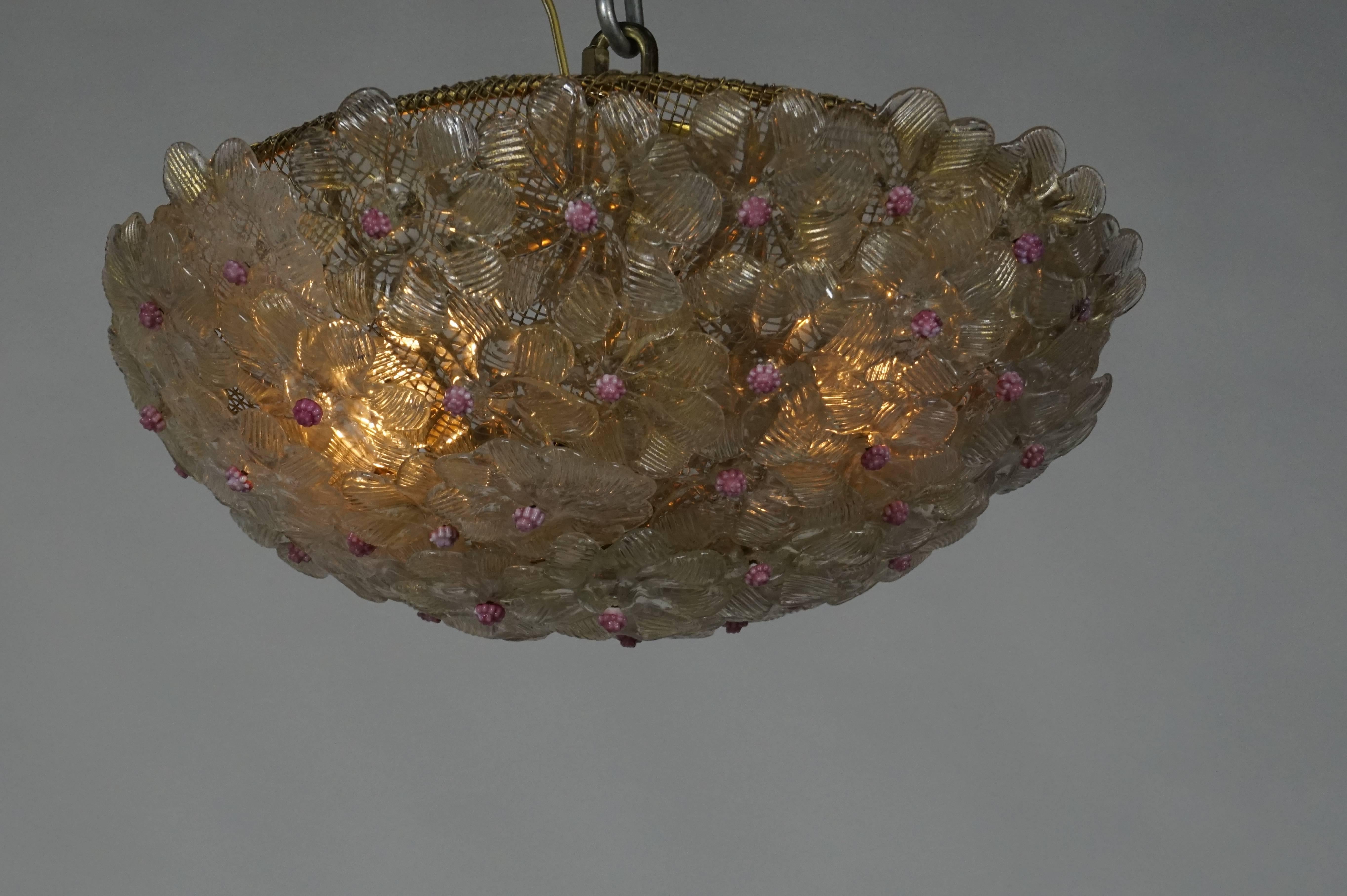 Floral Pink Accent Flush Mount In Excellent Condition In San Francisco, CA