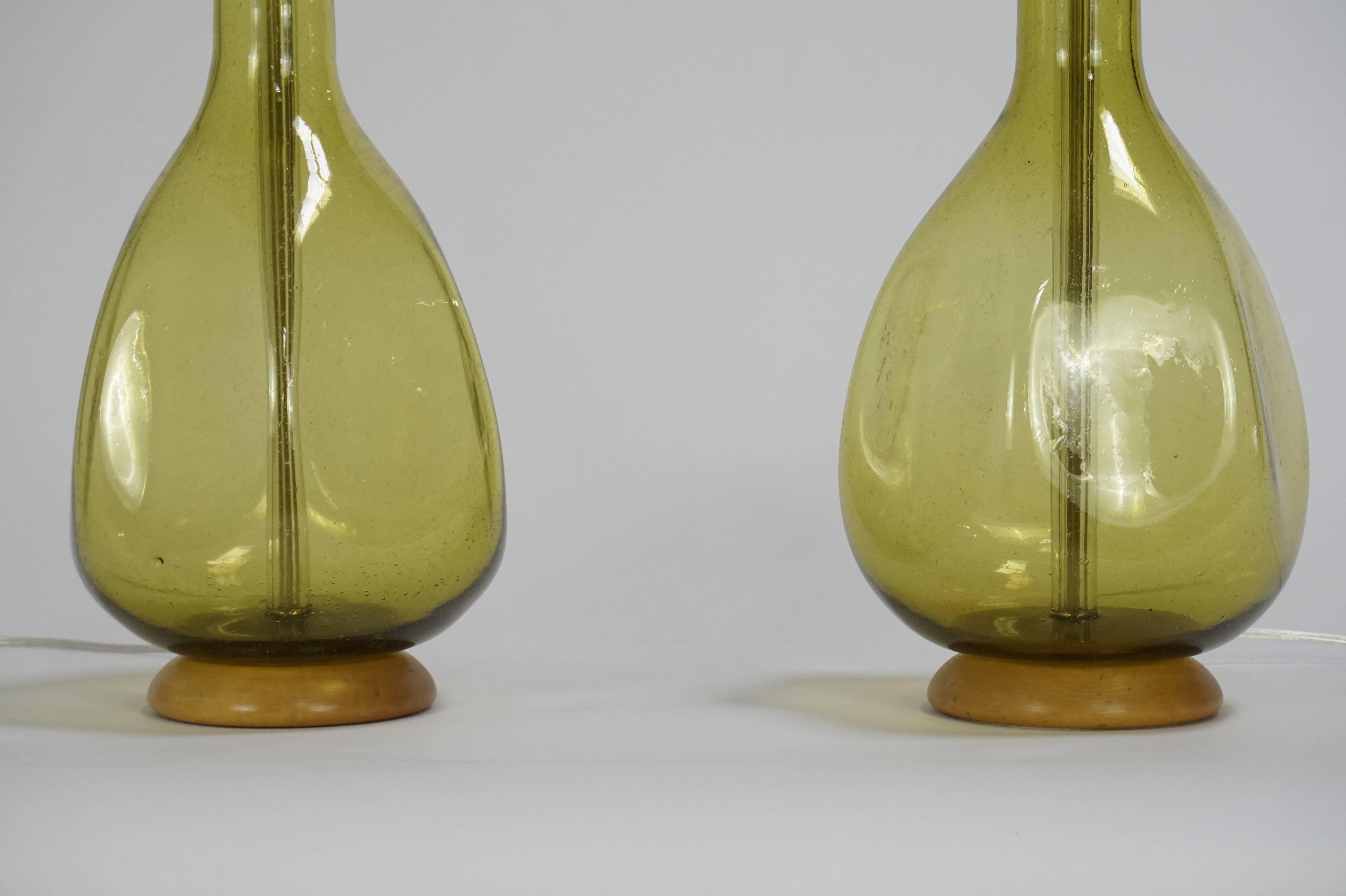 American Pair of Green Glass Table Lamps