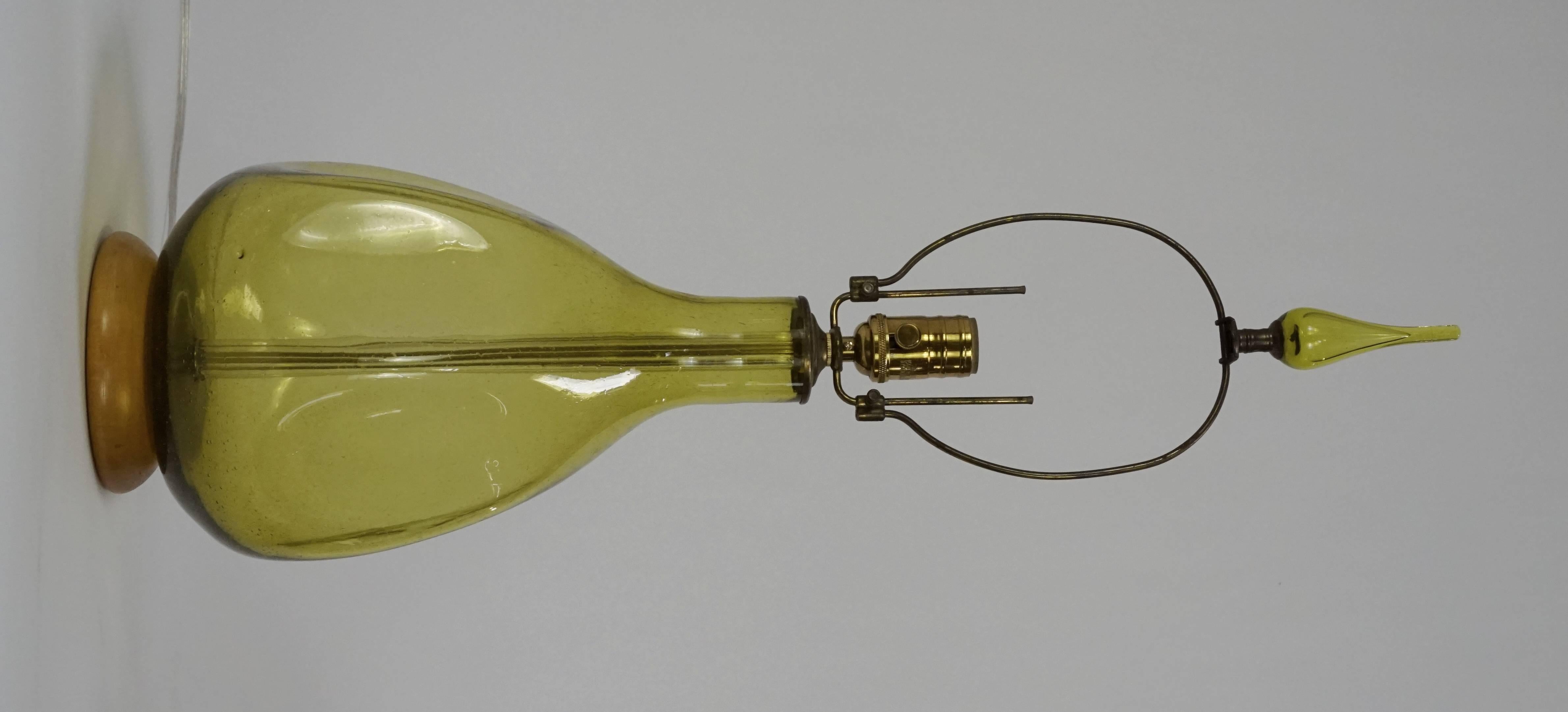 Mid-20th Century Pair of Green Glass Table Lamps