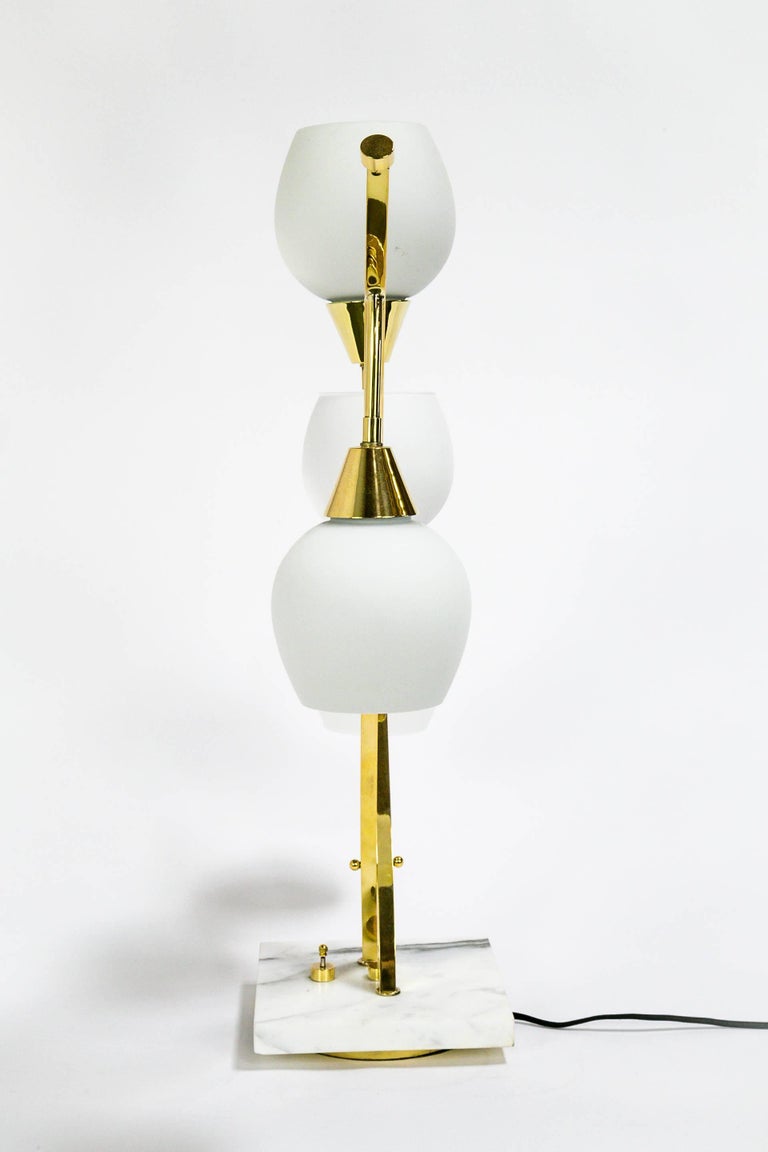 Expansive Narrow Brass and Marble MidCentury 4Light Table Lamps w