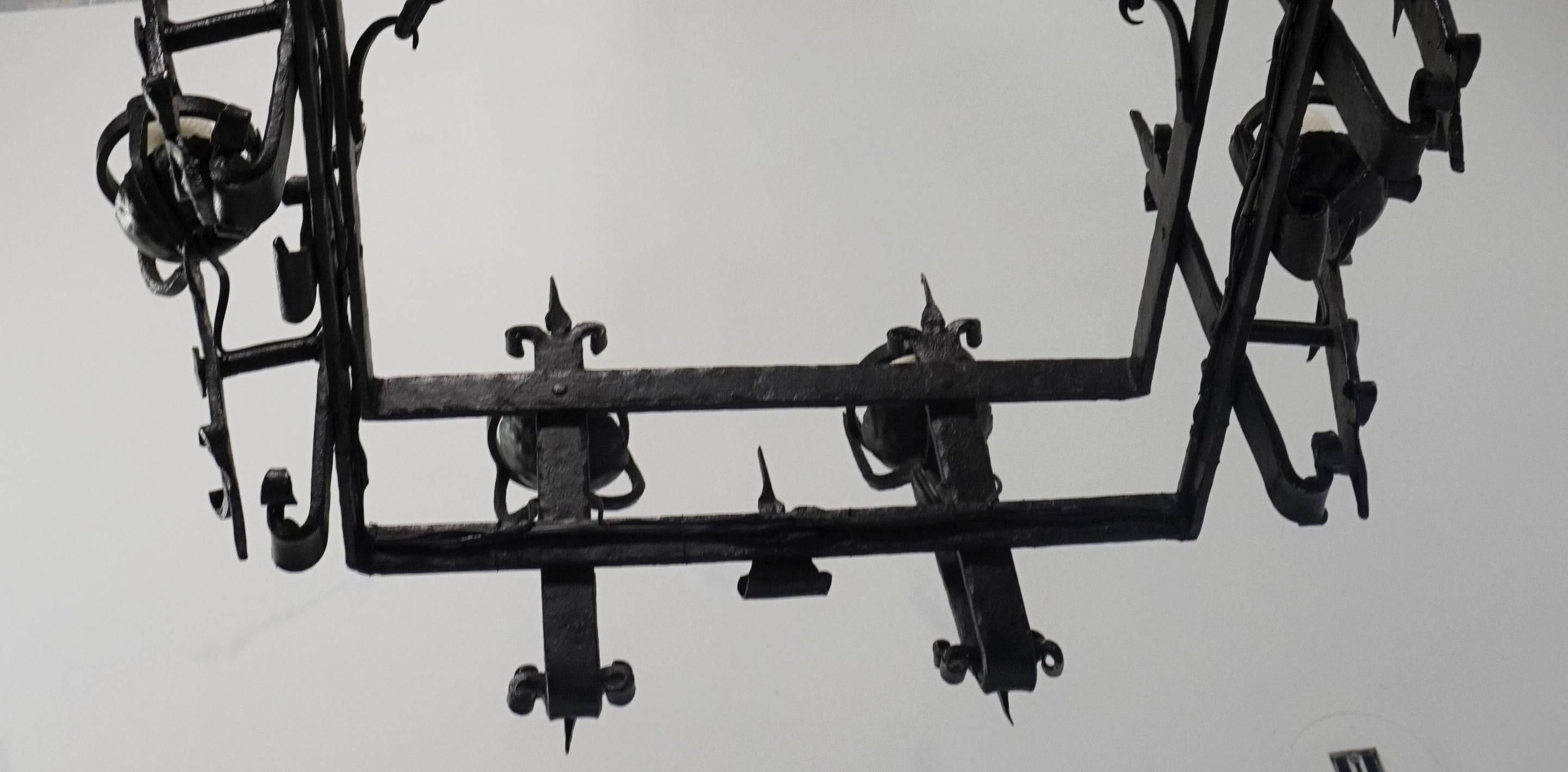 Medieval Monumental 14-Light Henry III Style Hand Wrought Iron Chandelier For Sale