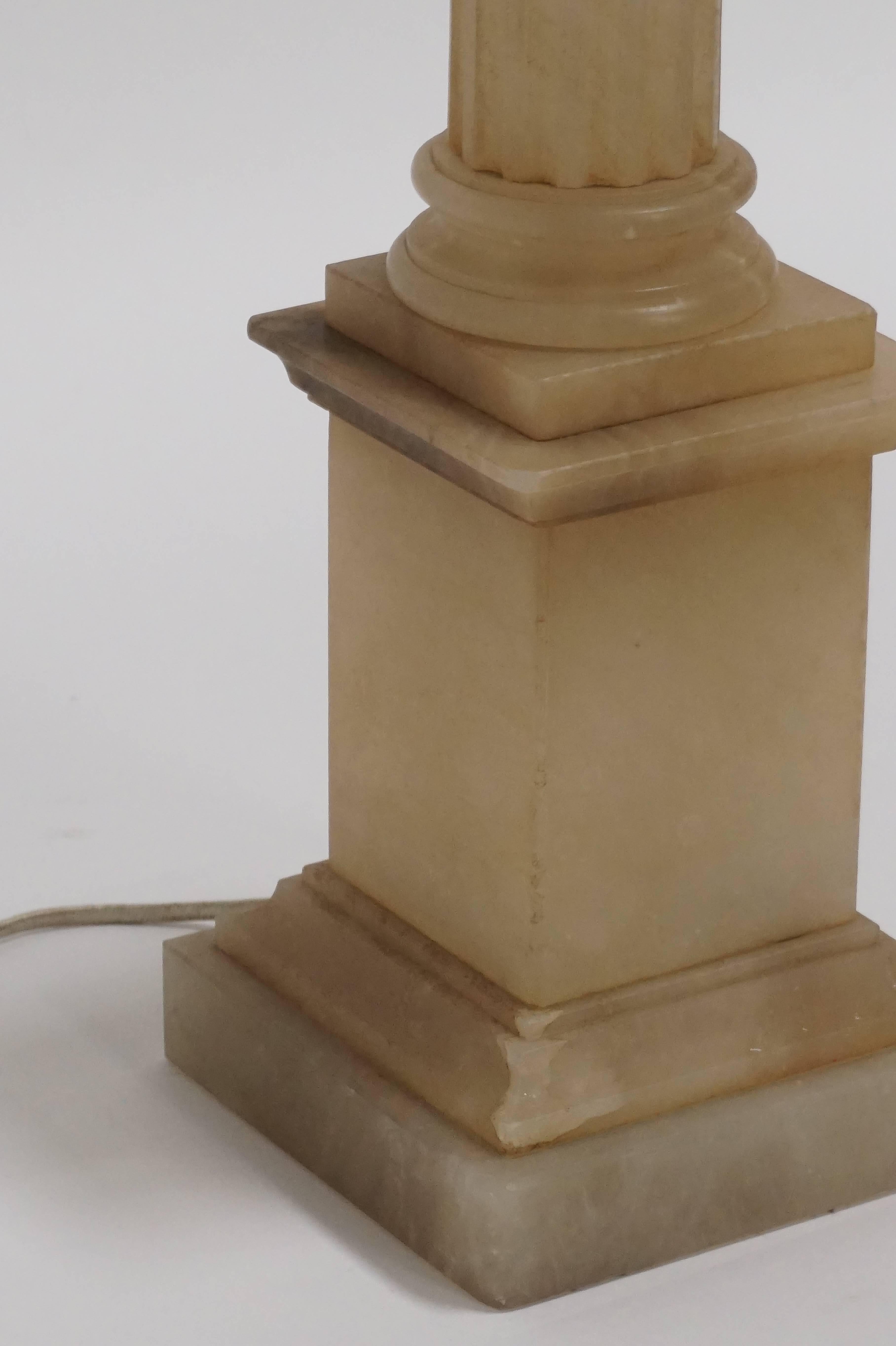 Italian Tall Column Lamp in Rare Alabaster