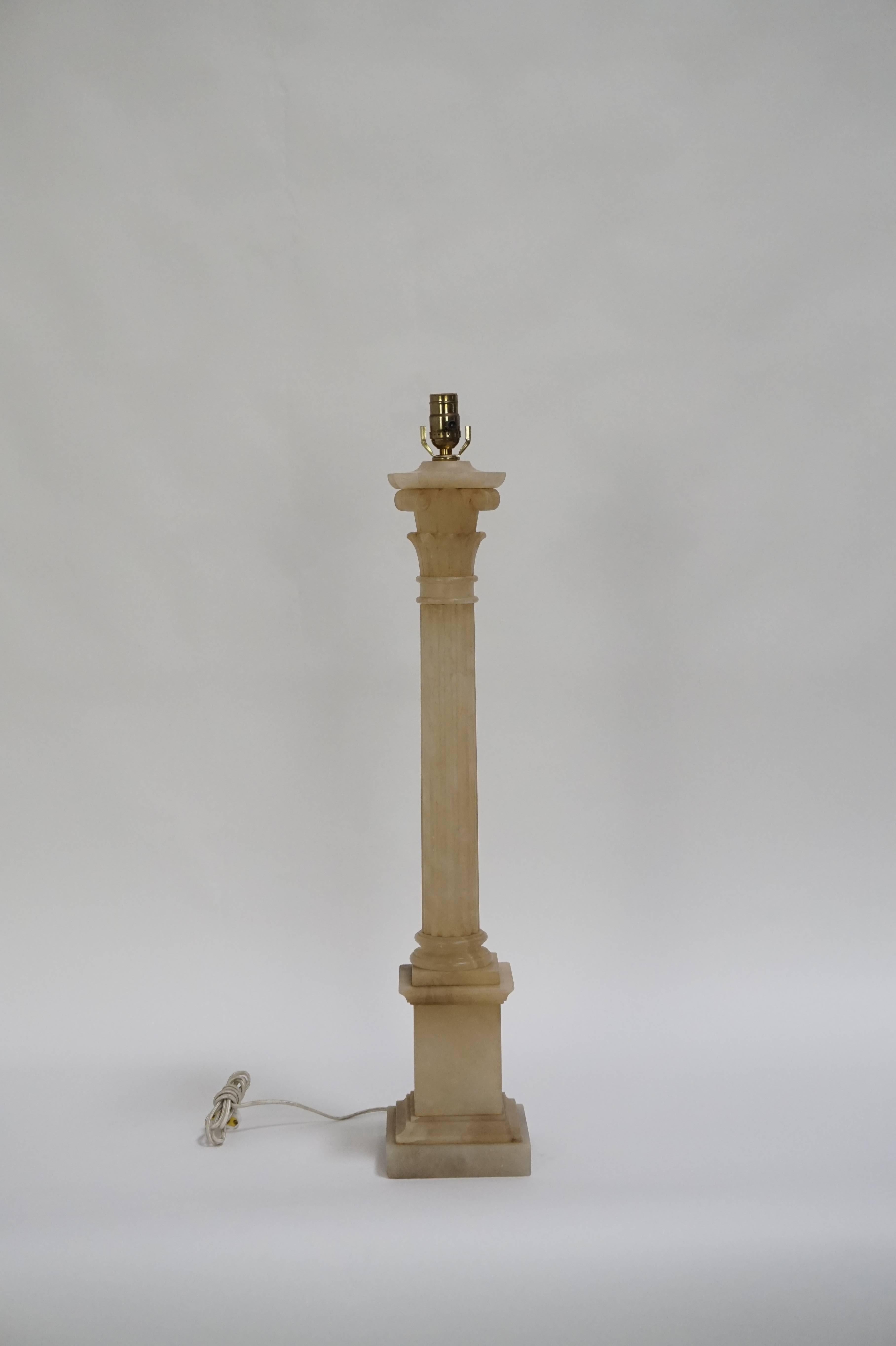 Mid-20th Century Tall Column Lamp in Rare Alabaster