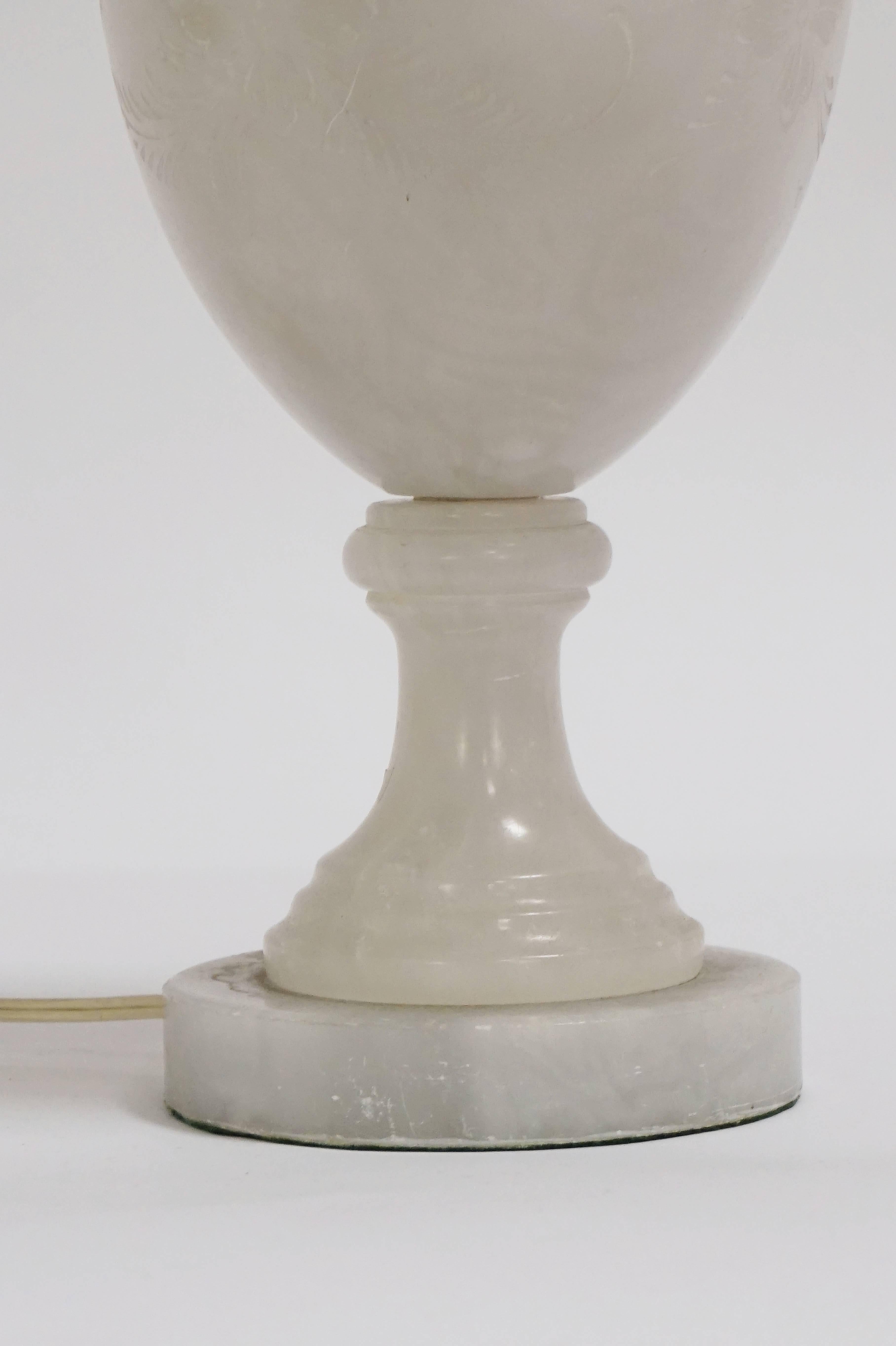 Alabaster Urn Lamp with Floral Motif In Good Condition In San Francisco, CA