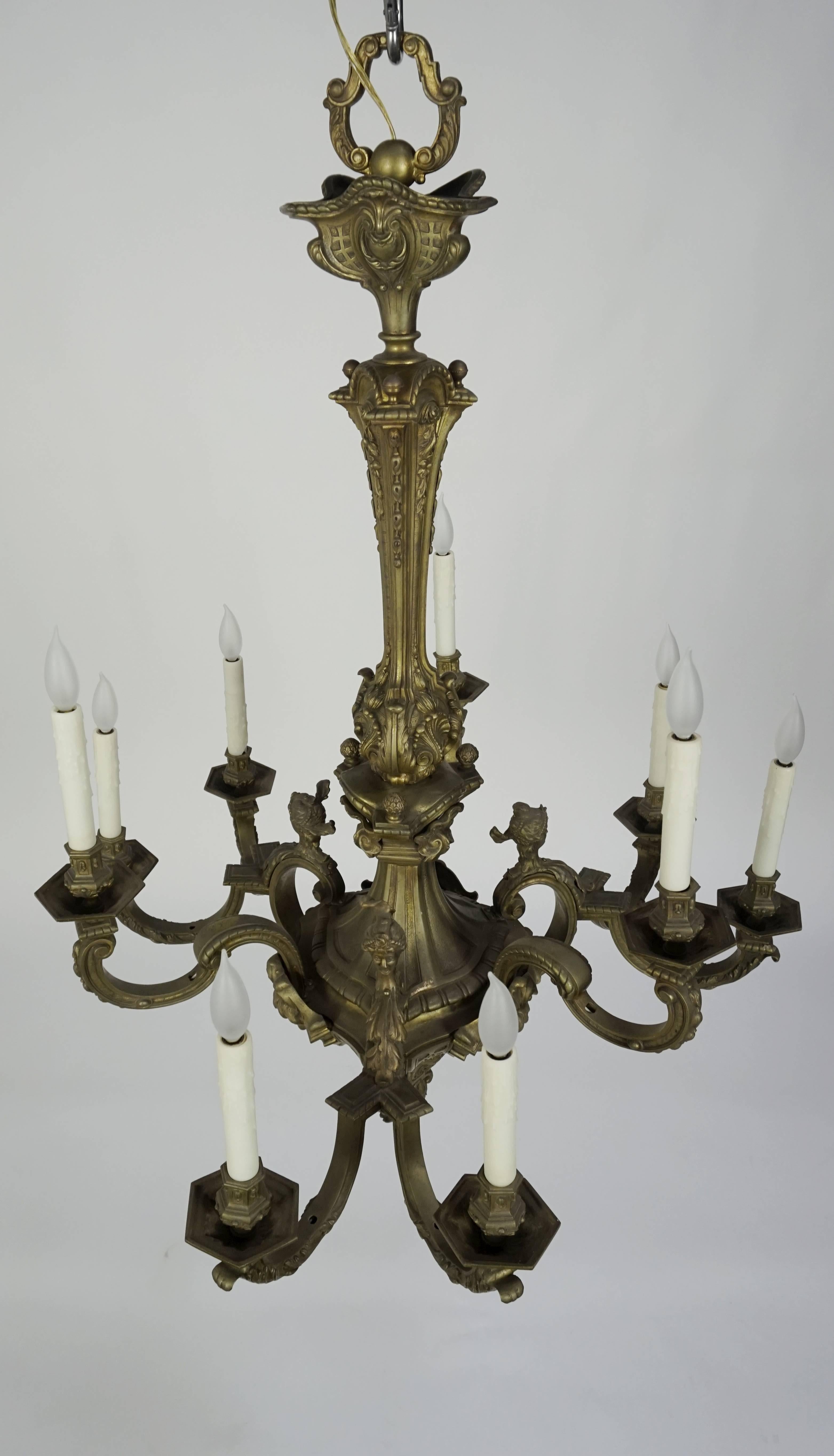 Late 19th Century Detailed Faces & Acanthus Leaf 19th Century Second Empire Bronze Chandelier