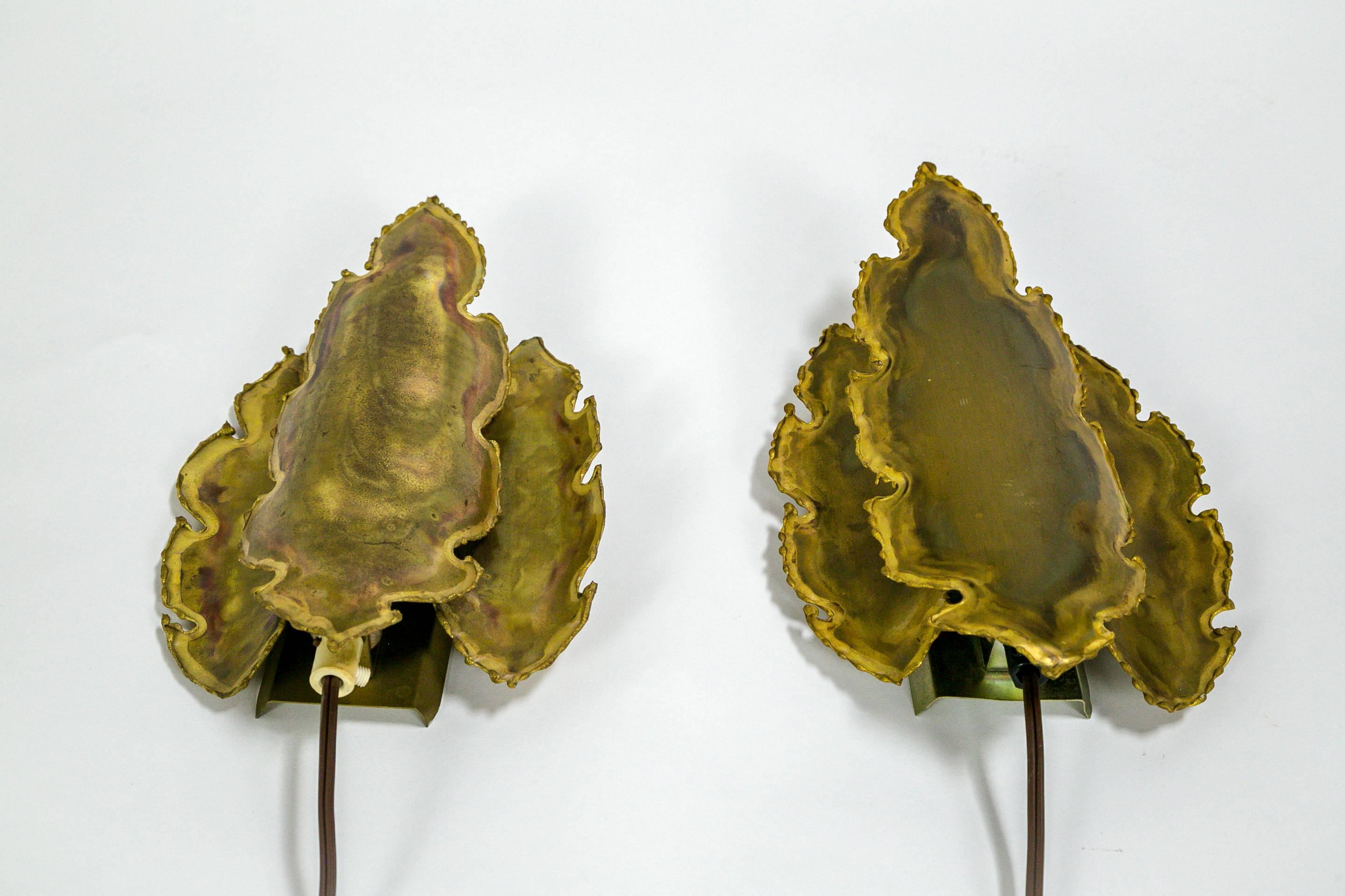 Brutalist Brass Flame Leaf Sconces (pair) 2
