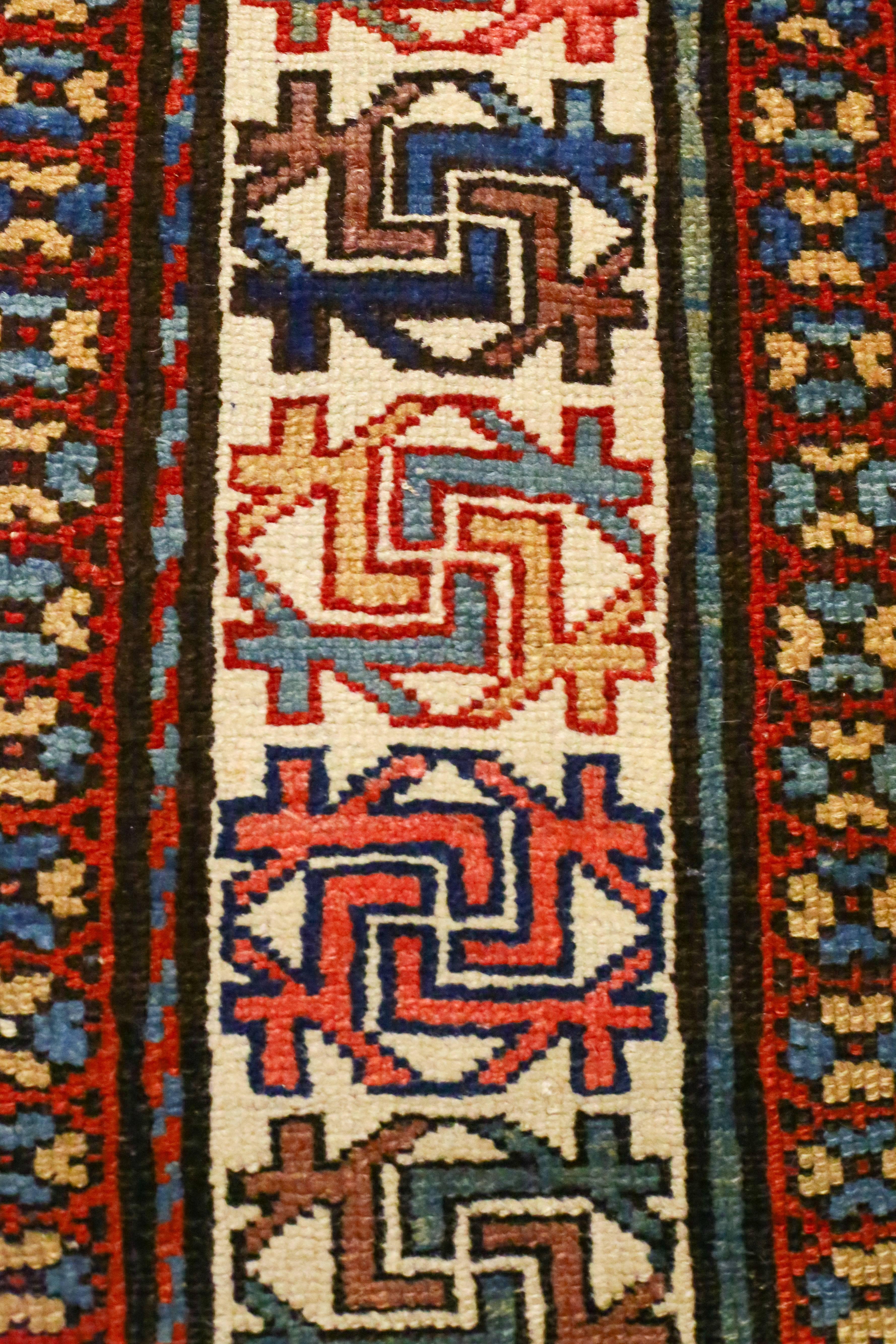 Wool Antique Caucasian Kazak Runner, circa 1870s For Sale