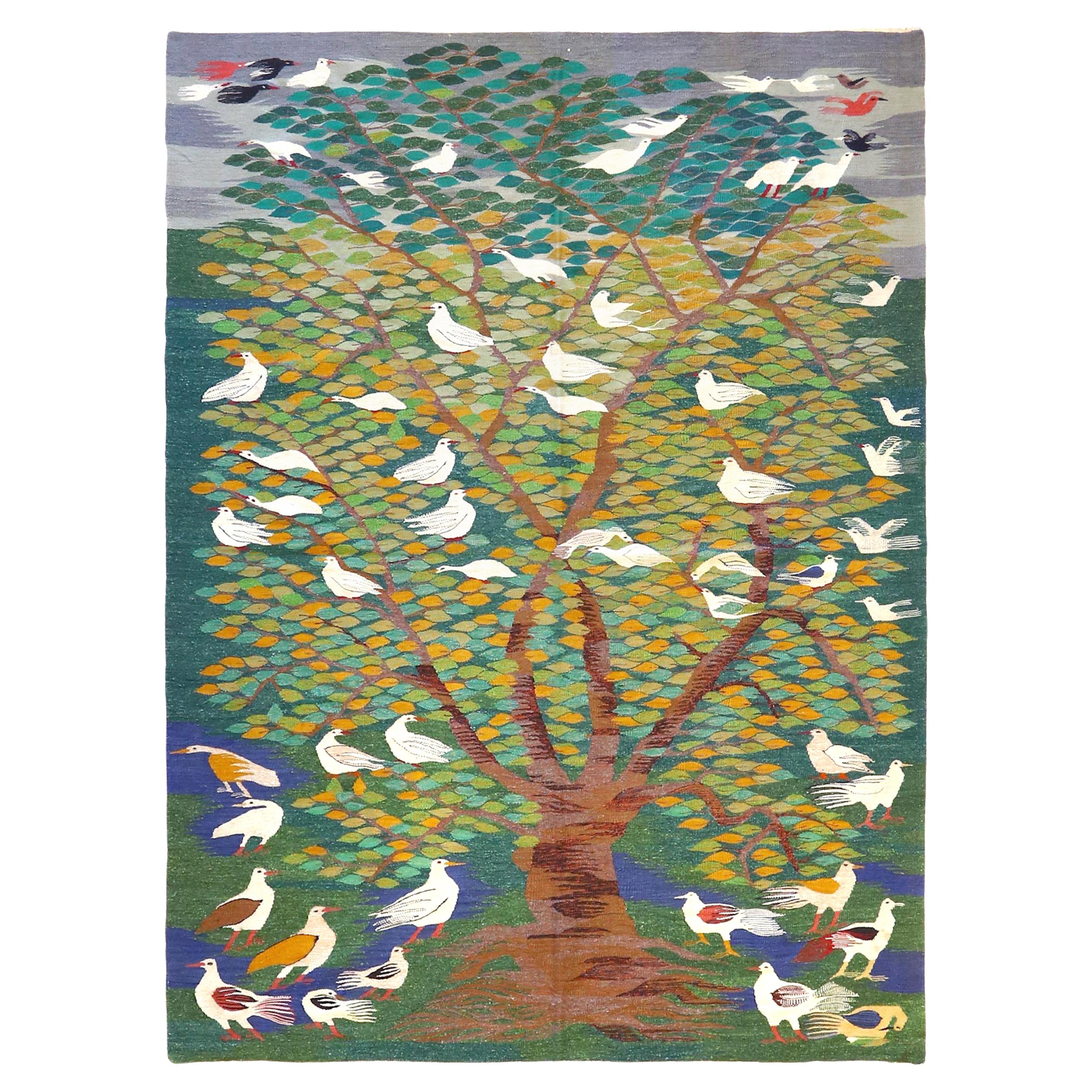 Scandinavian Rug with Naturalistic Scene, circa Mid-20th Century