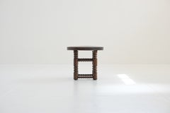 Brutalist round sidetable, Breton craftmanship made from solid oak, ca. 1960s