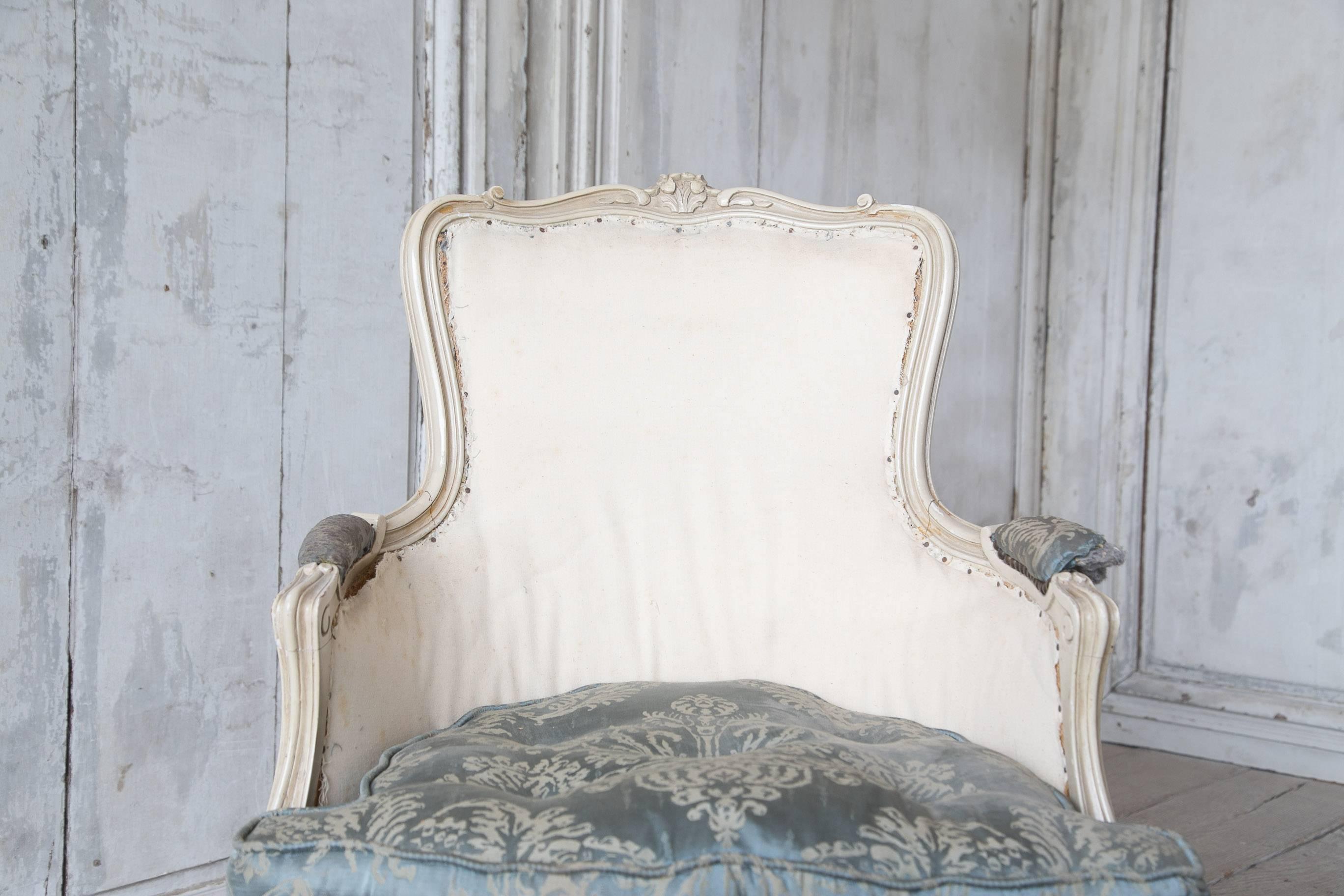 French Louis XV Style Bergere Chair with Ottoman For Sale