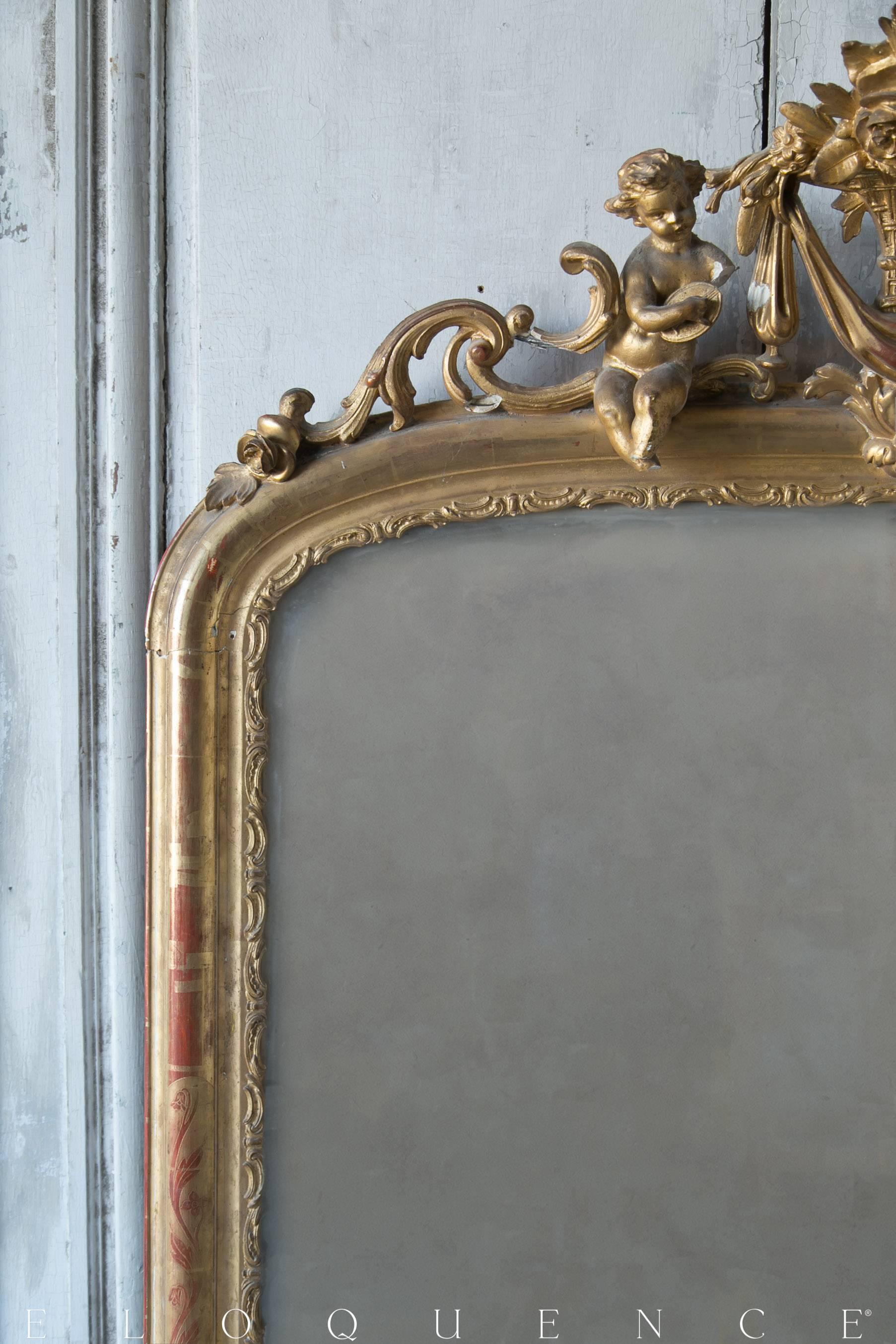 Antique Louis XV French Gilt Mirror, circa 1860 In Good Condition In Los Angeles, CA