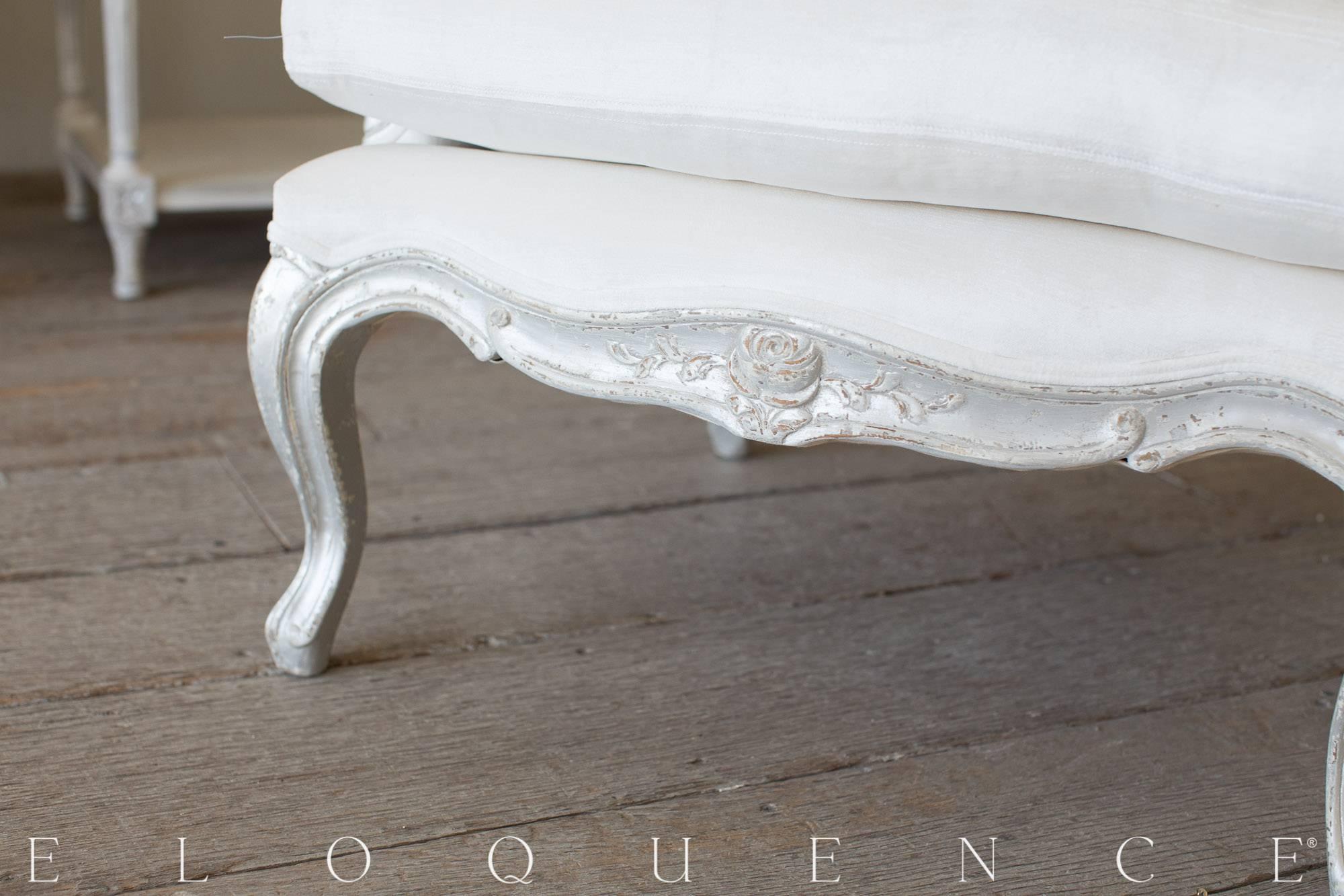 Louis XV Eloquence La Belle Bergere in Ivory Velvet with Silver Leaf For Sale