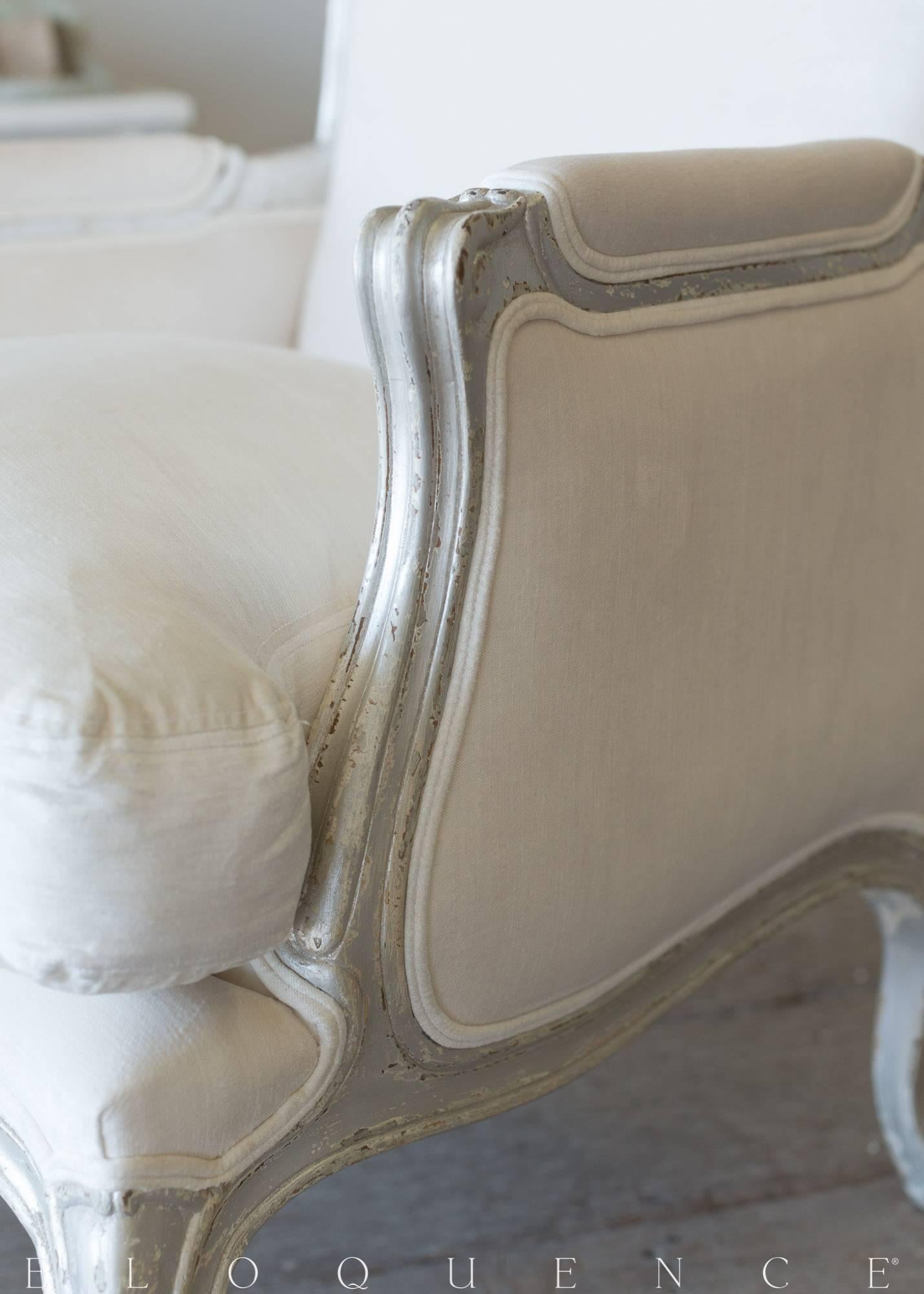 American Eloquence La Belle Bergere in Ivory Velvet with Silver Leaf For Sale
