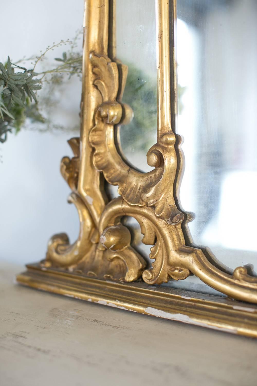 19th Century Antique Gilt Mirror with Original Glass