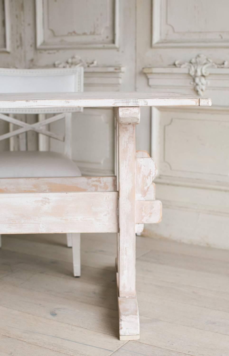 French White-Washed Antique Dining Table: 1910