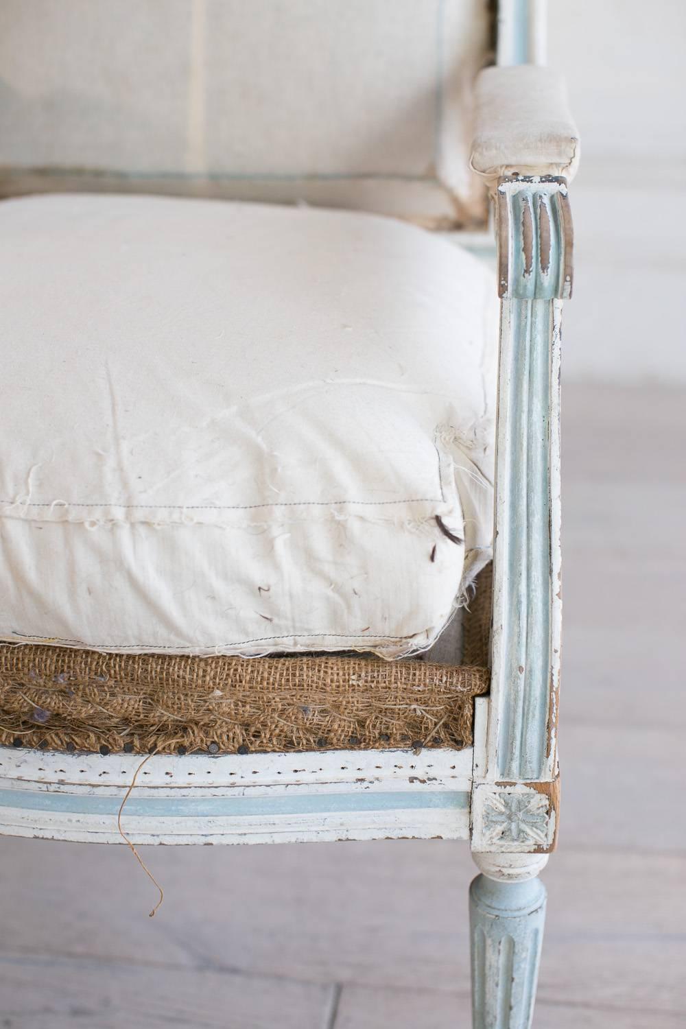 Pair of Antique Armchairs in Washed Aqua Finish: 1890 2