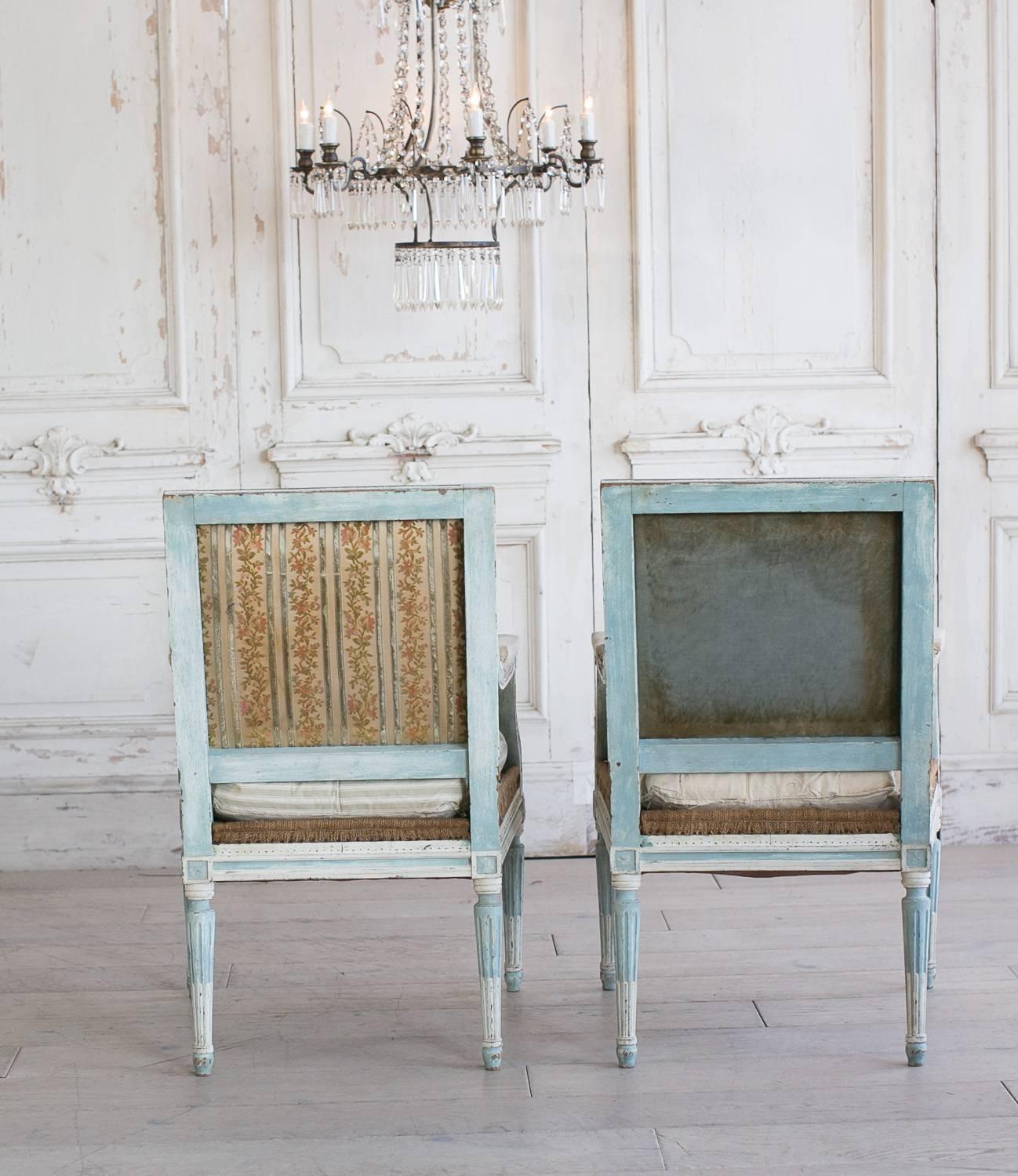 Pair of Antique Armchairs in Washed Aqua Finish: 1890 3