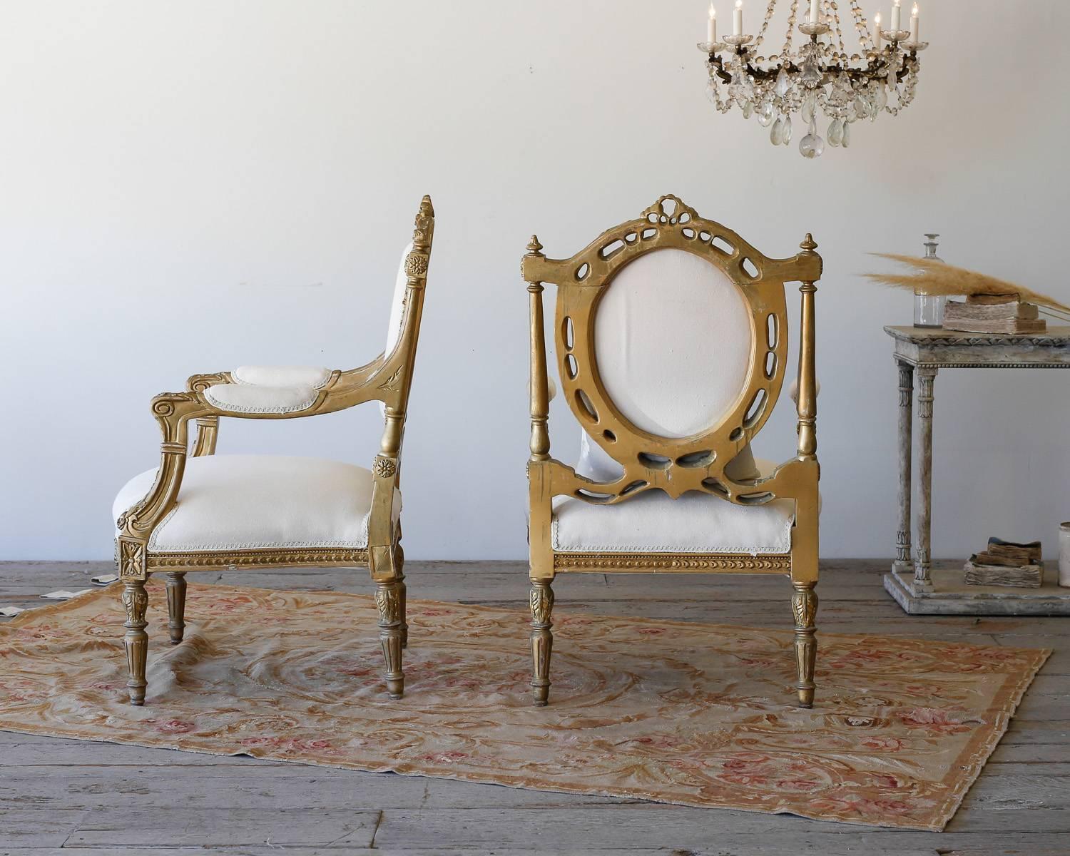 Pair of Opulent Vintage Armchairs in Muted Gilt: 1940 3