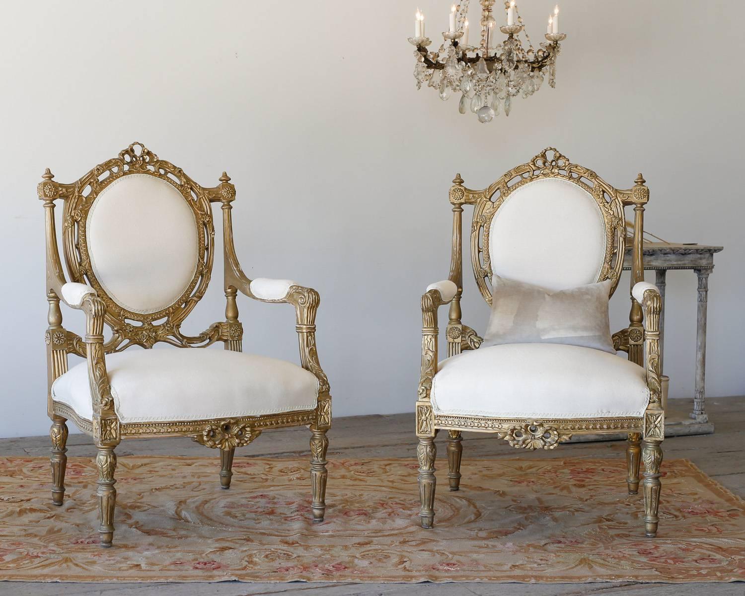 Pair of Opulent Vintage Armchairs in Muted Gilt: 1940 1