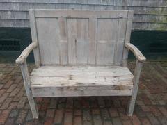 Antique Pine bench with paneled back