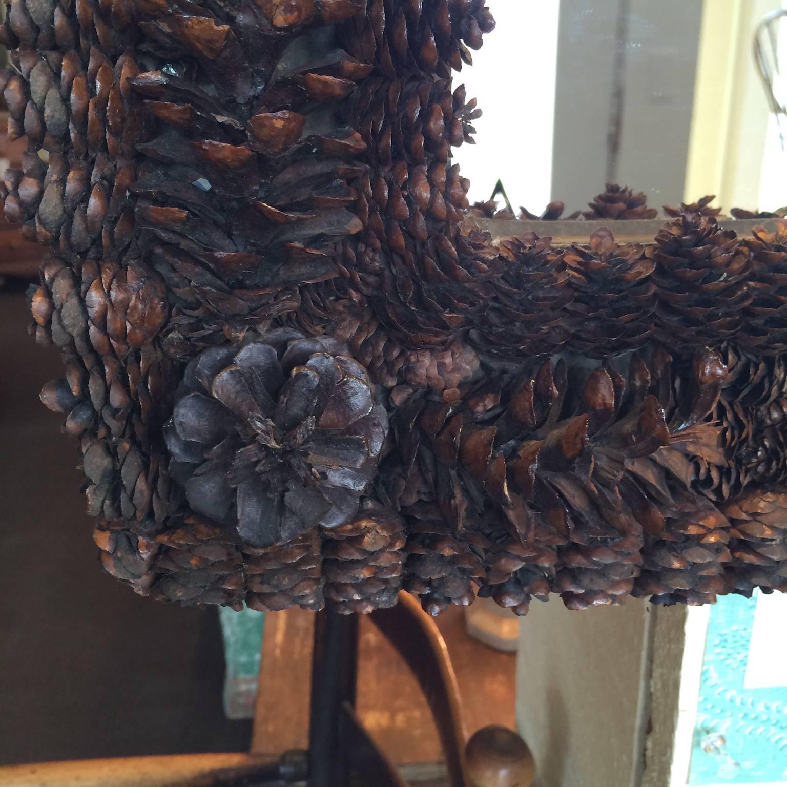American Mirror with Frame of Natural Pine Cones