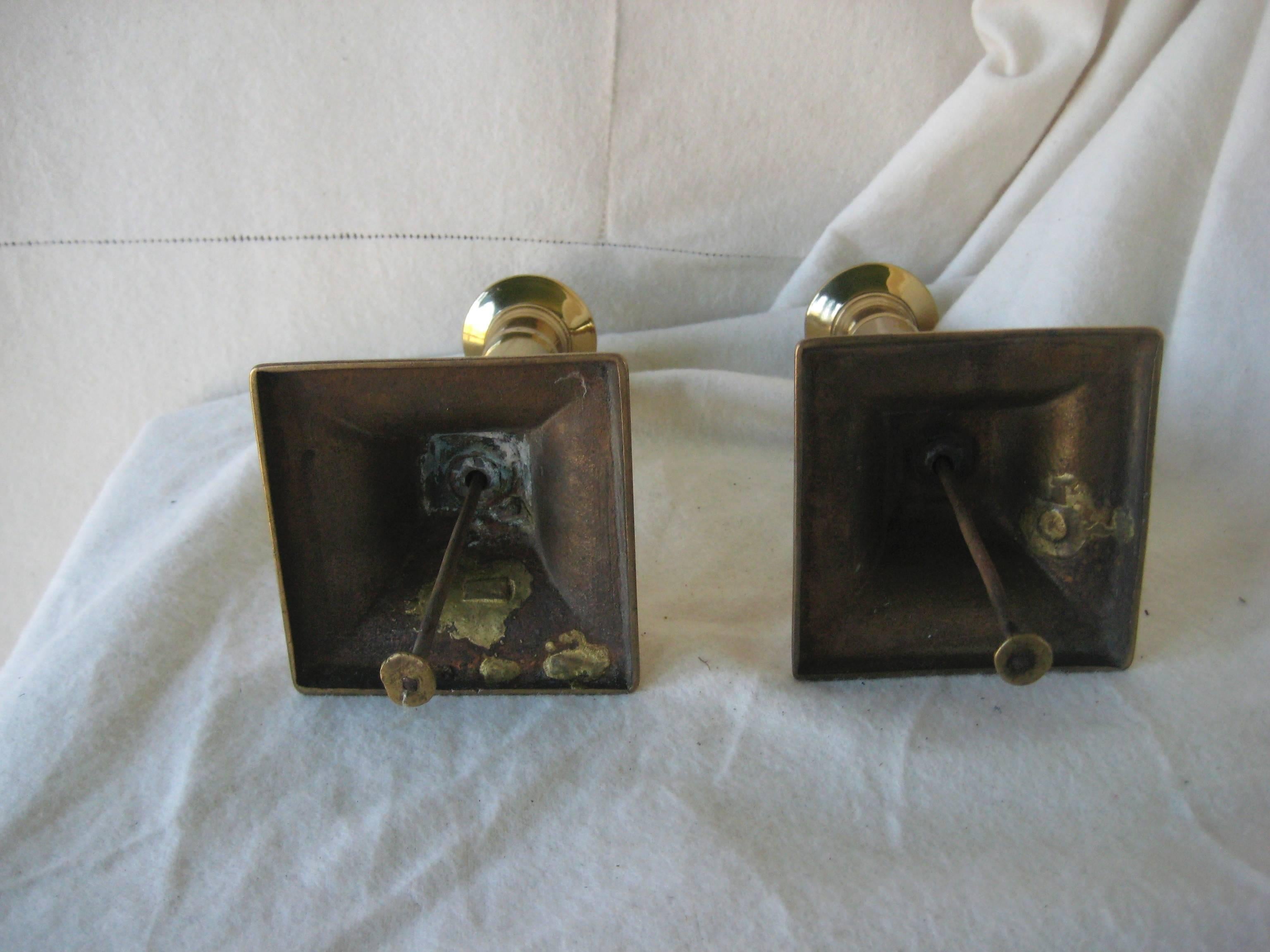 British Pair of Brass Candlesticks For Sale