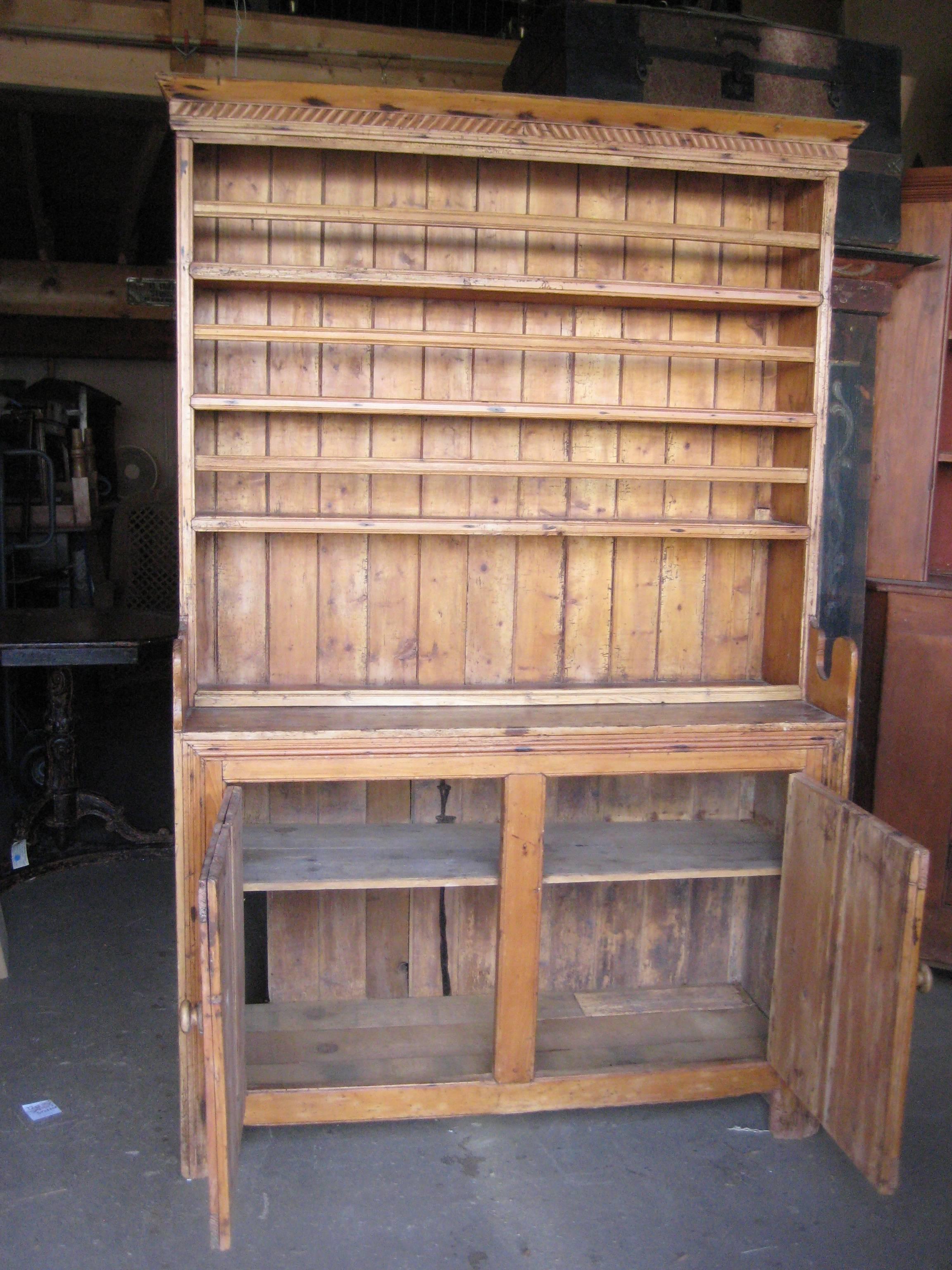 English pine cupboard with plate rack.  Very nice detail,