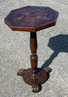 18th Century, English Oak Candle Stand with Inlaid Octagonal Top