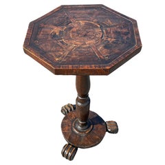 Antique 18th Century, English Oak Candle Stand with Inlaid Octagonal Top