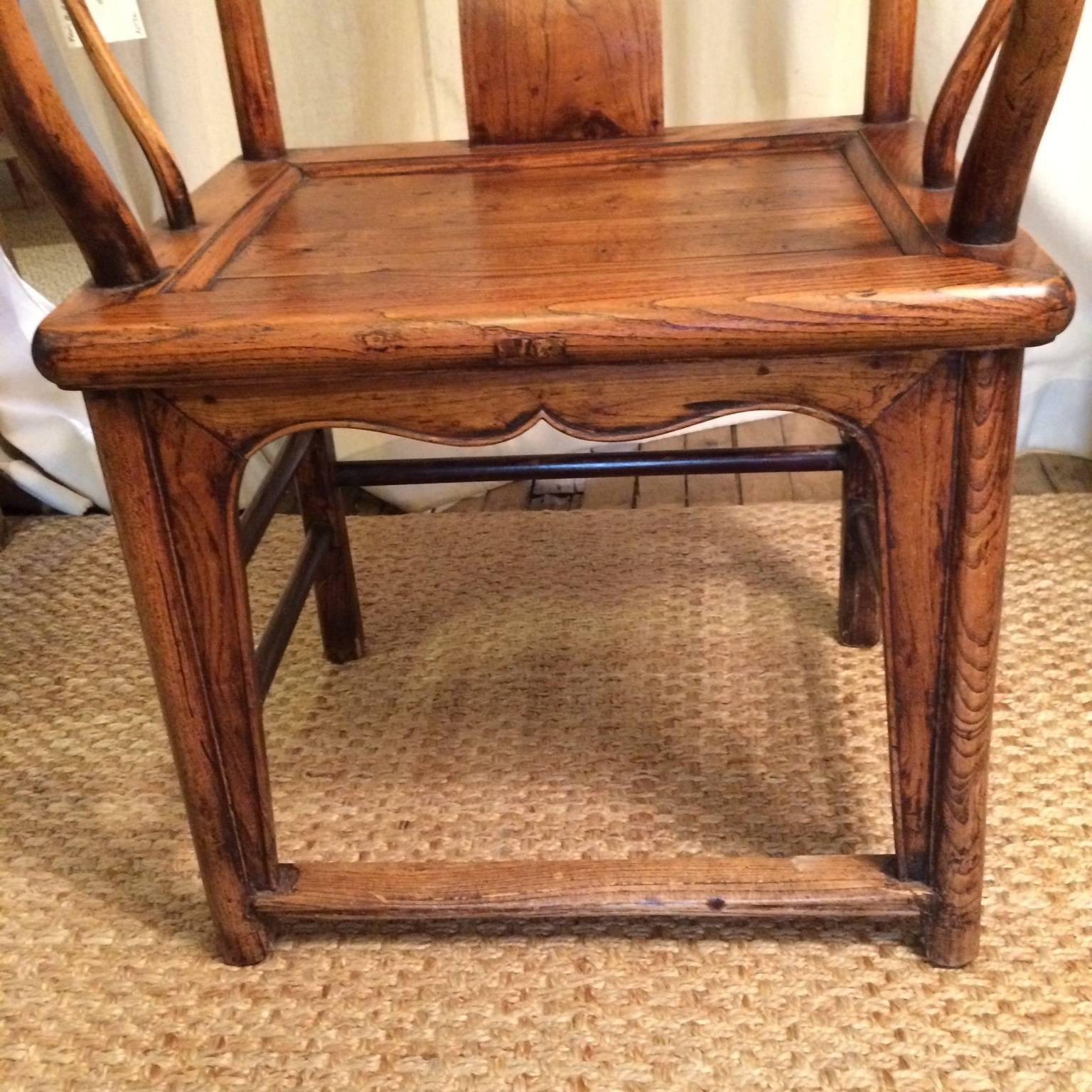 Pair of Chinese Hardwood Yoke-Back Chairs For Sale 3