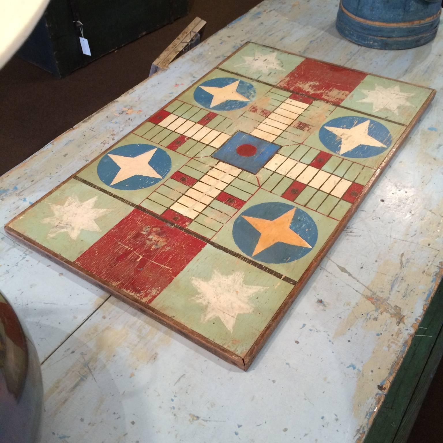 North American Double-Sided Gameboard with Parcheesi and Draughts
