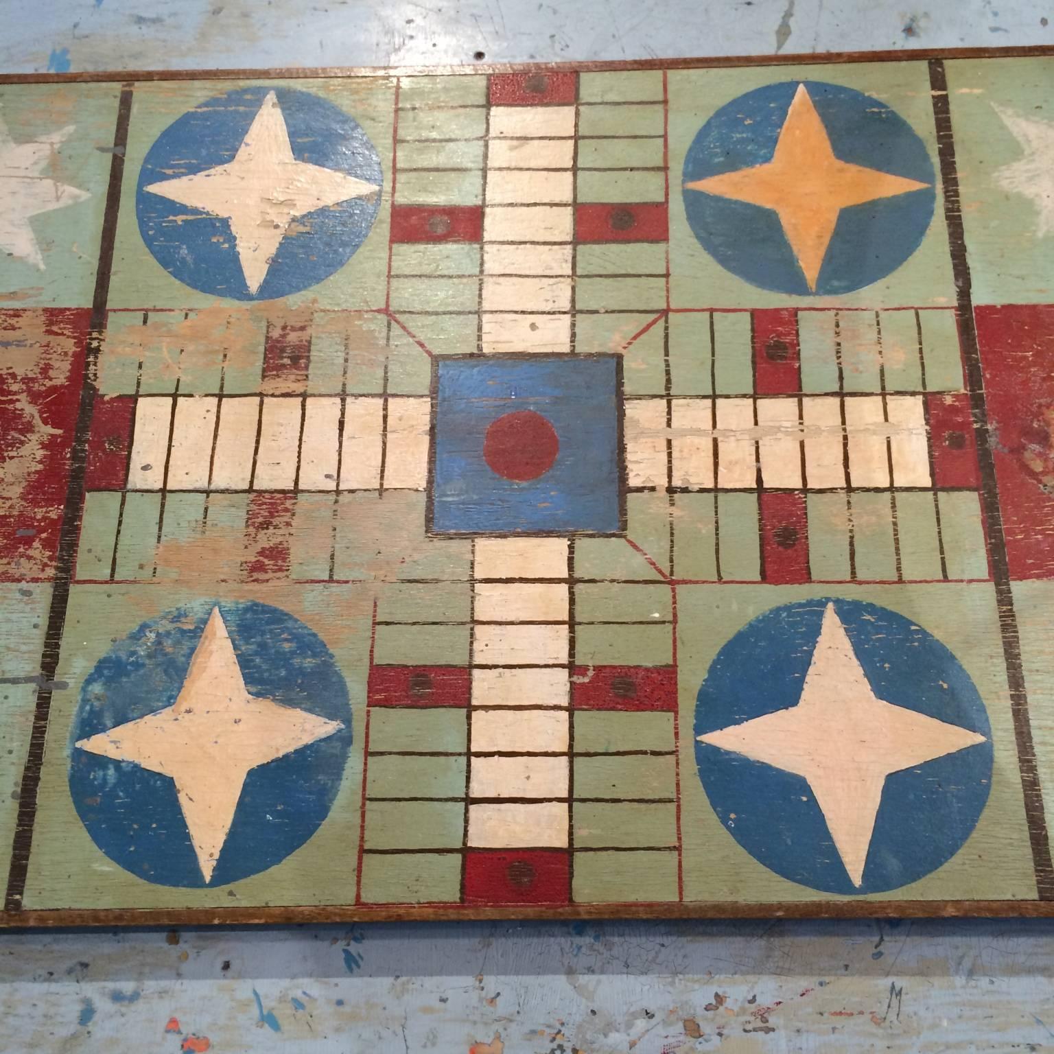 Double-Sided Gameboard with Parcheesi and Draughts In Excellent Condition In Nantucket, MA