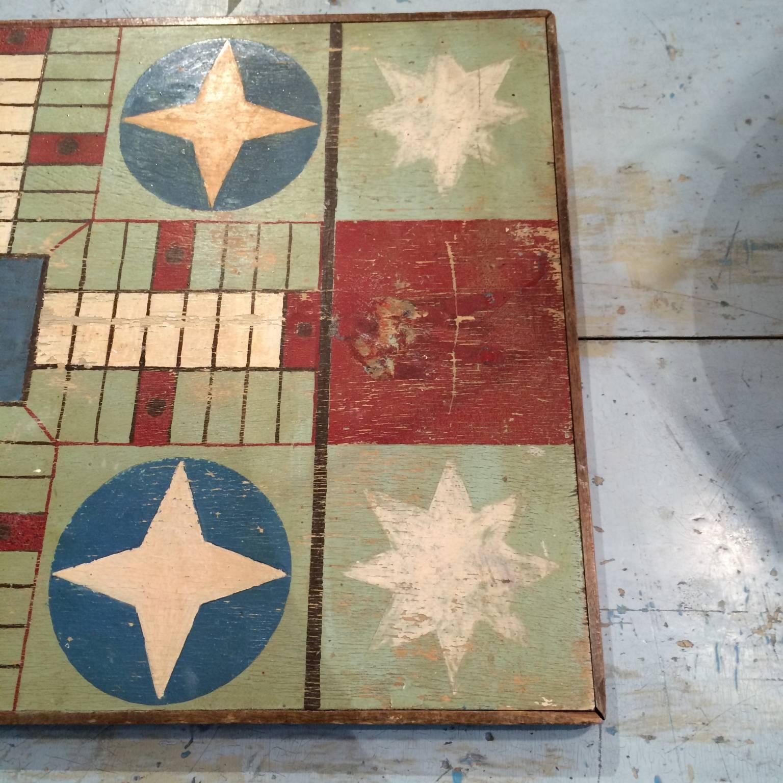19th Century Double-Sided Gameboard with Parcheesi and Draughts