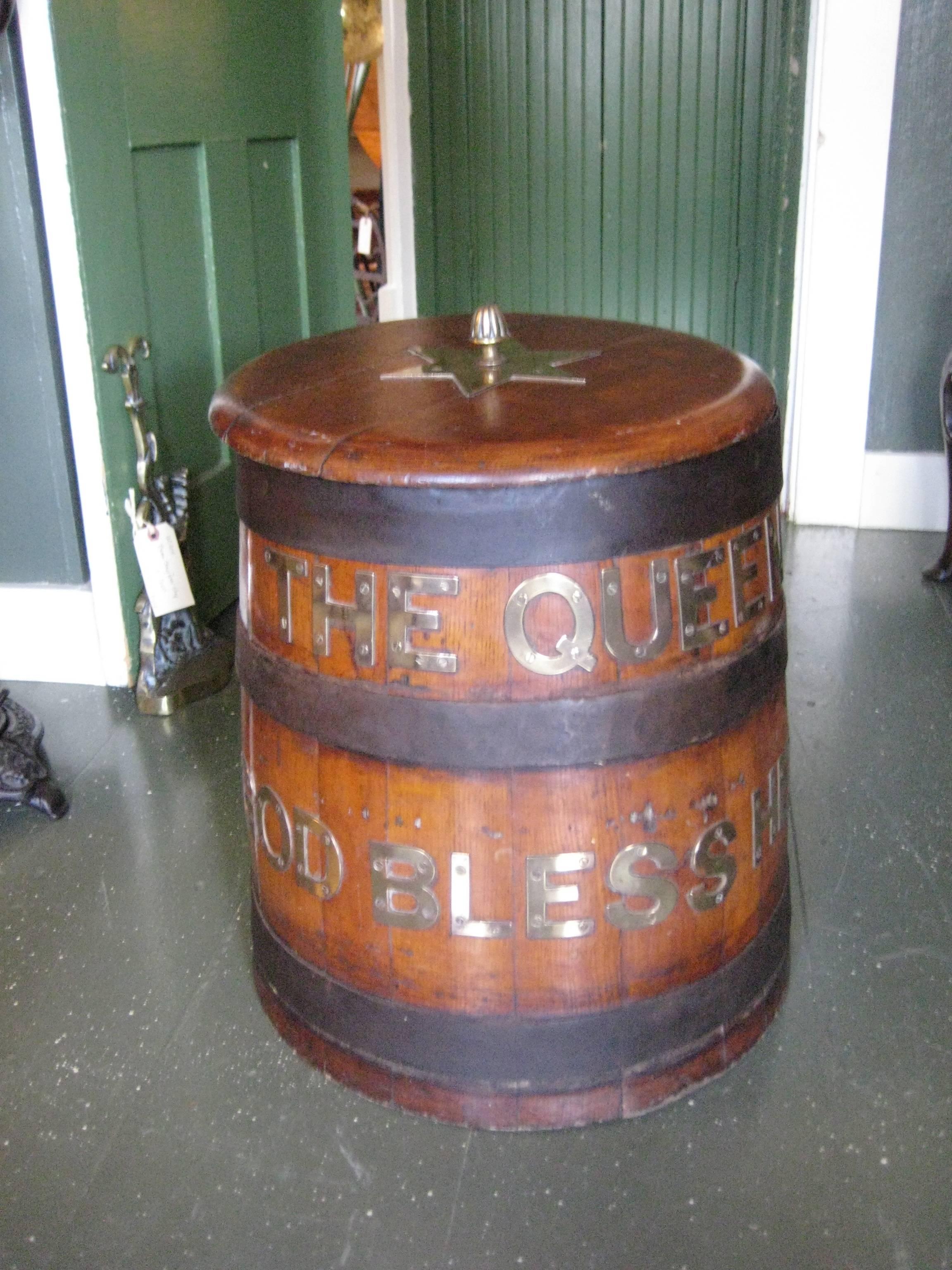 Oak and brass ship's biscuit barrel 
