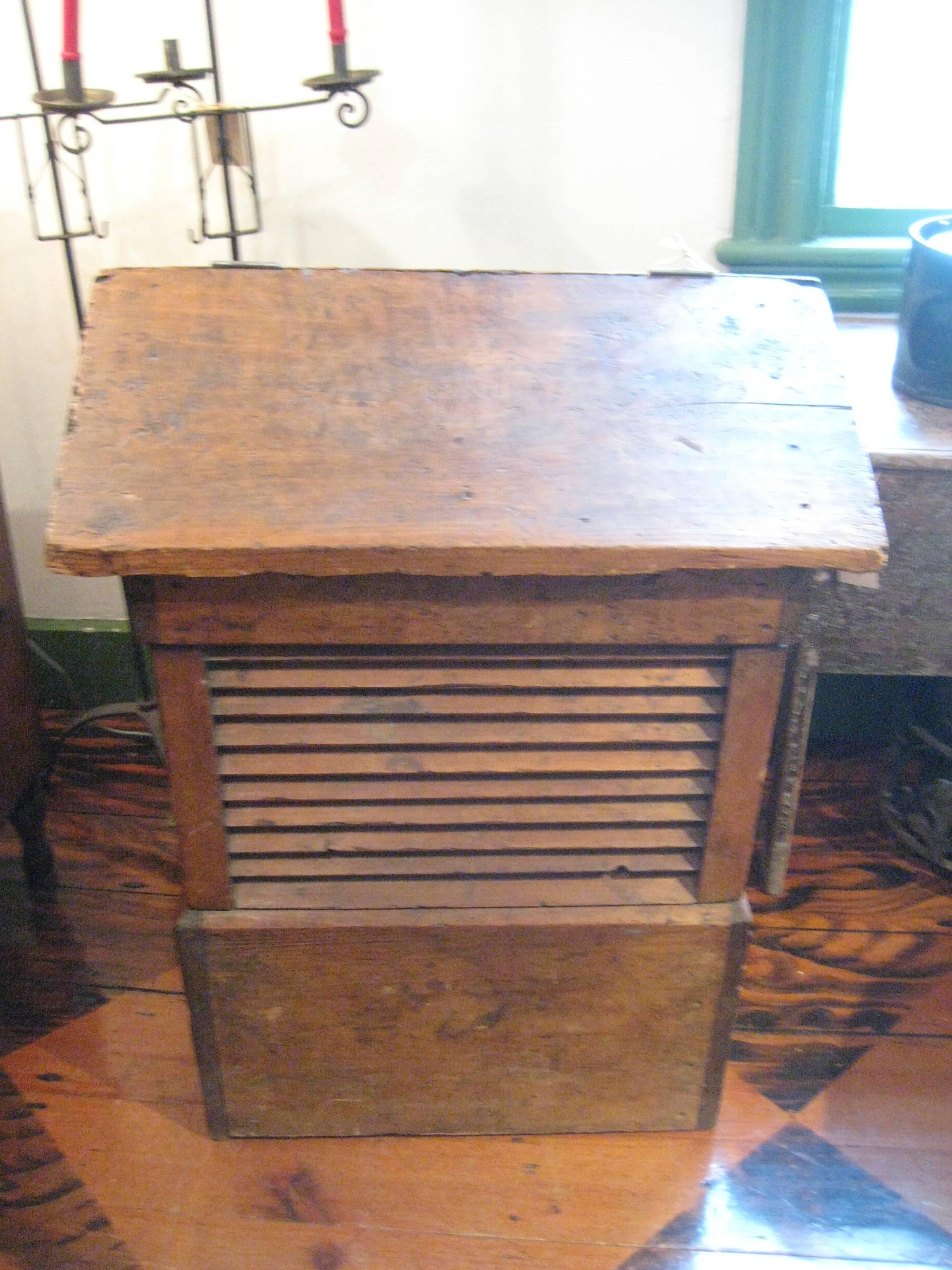 19th Century Cupola Wood or Kindling Box.  Crafted from Pine in the form of a Cupola with Louvers on all four sides and hinged lift-top for access.