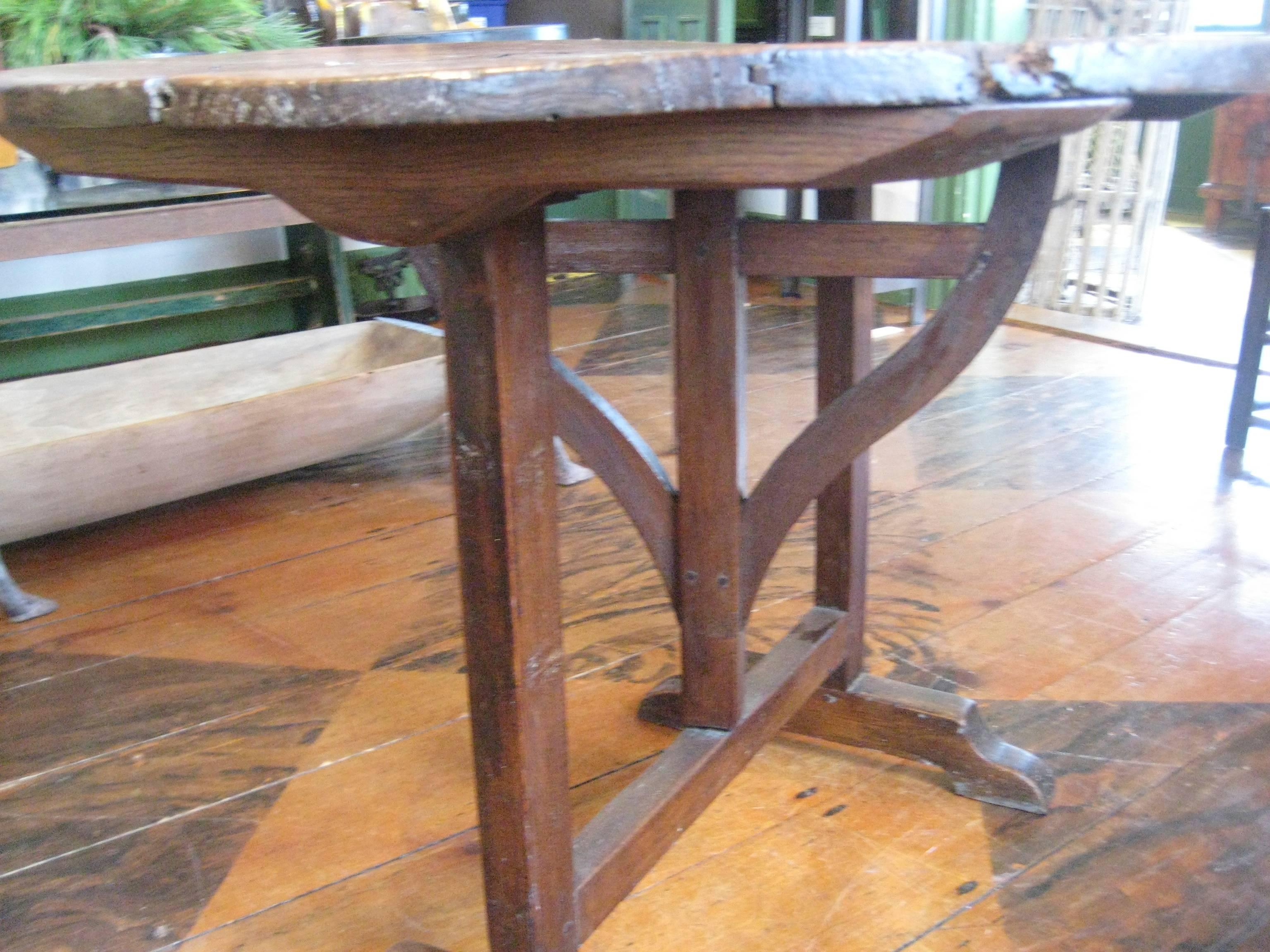 Rustic oak wine tasting table.