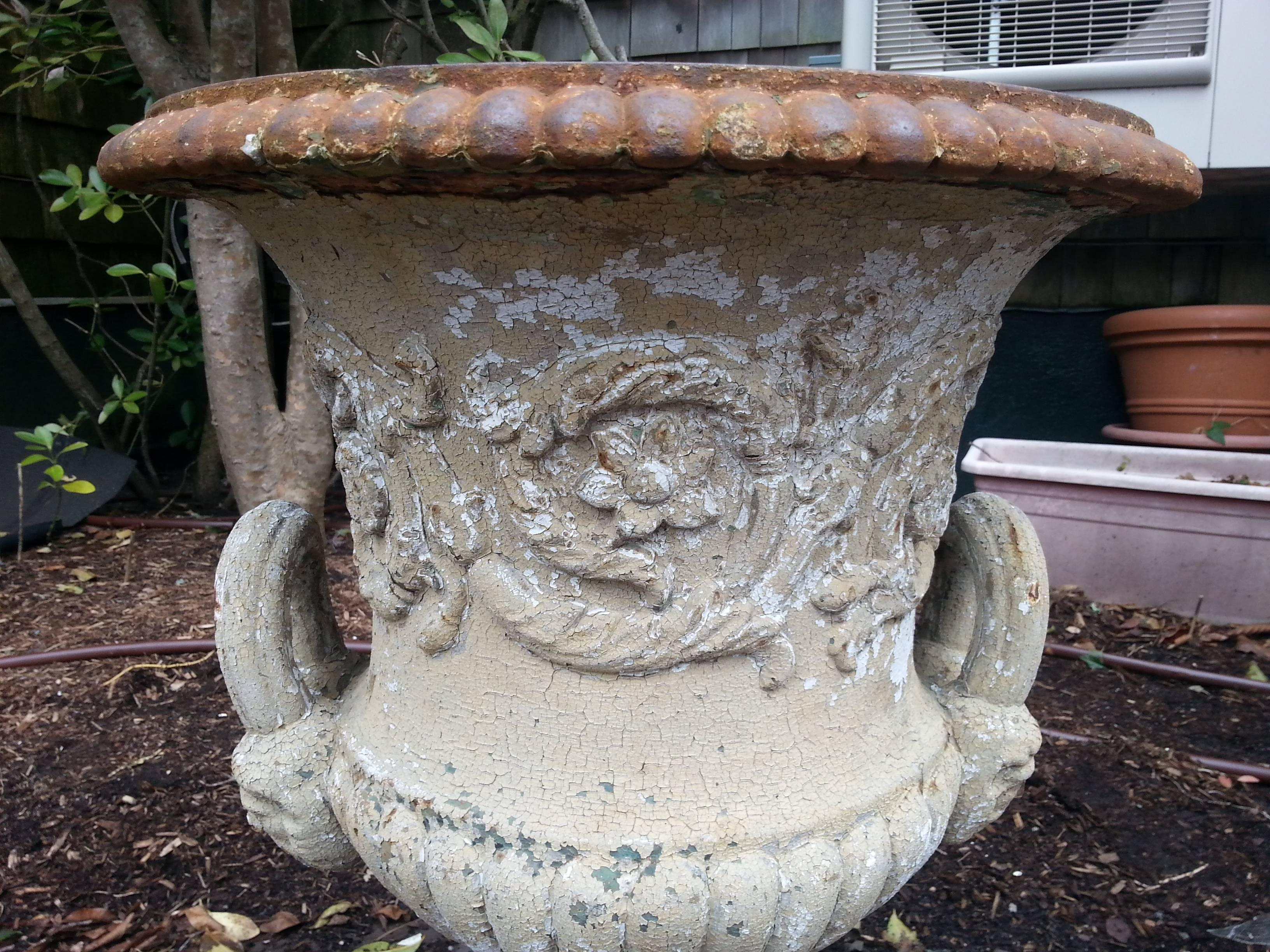 20th Century Iron garden urn with painted outside For Sale
