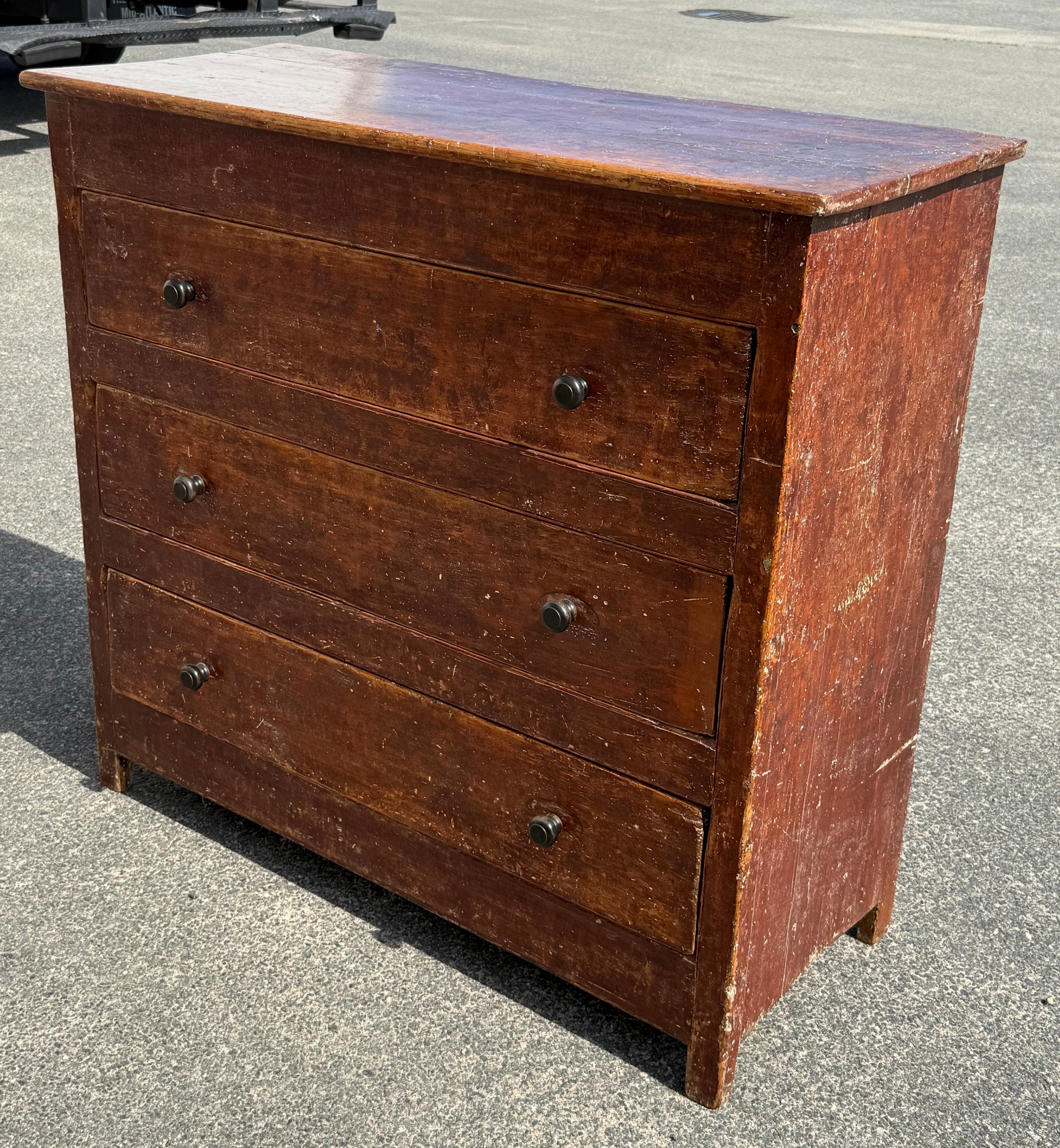 Canadian 19th c. Pine Chest of Drawers with Original Red Finish For Sale