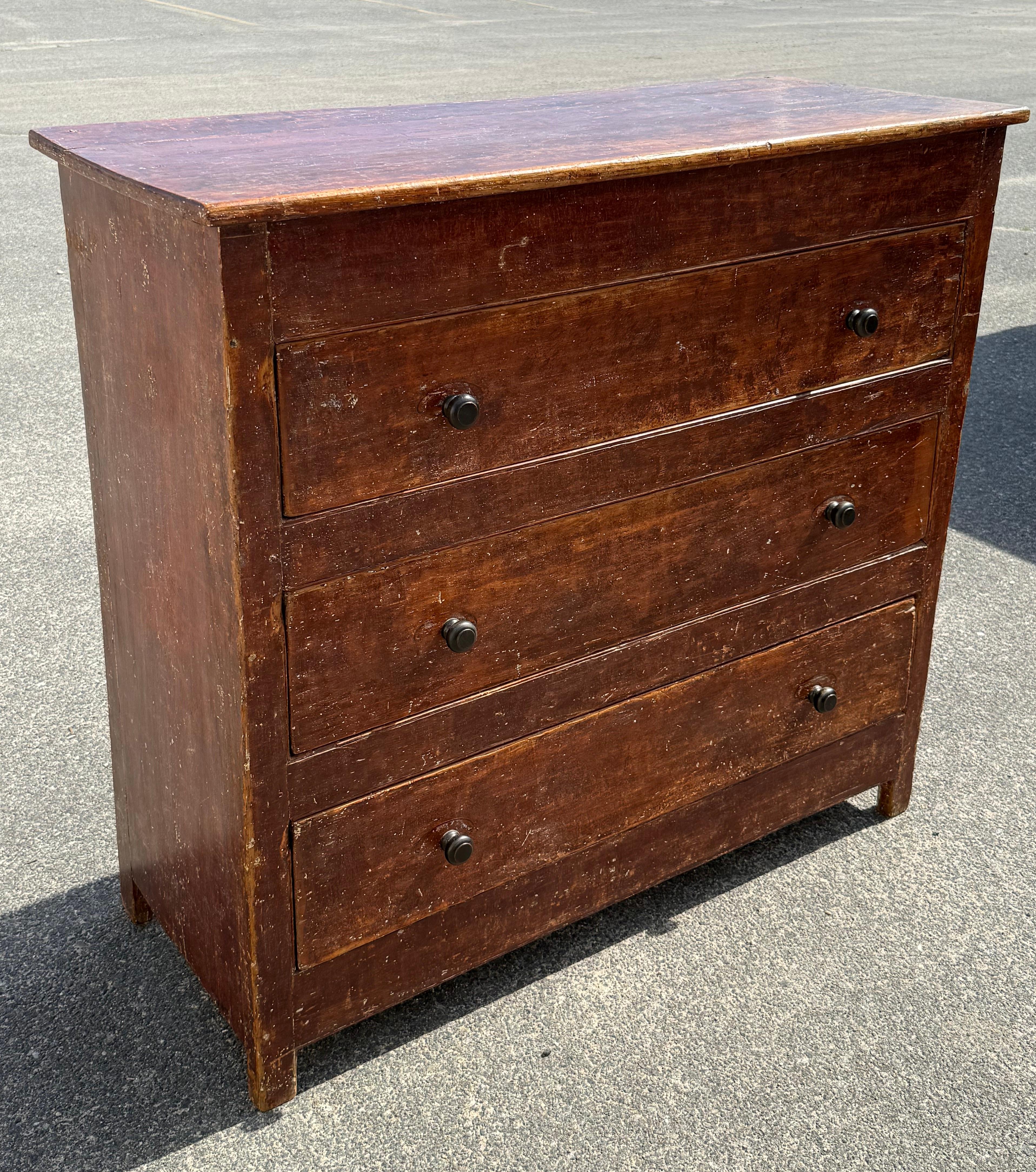 Hand-Crafted 19th c. Pine Chest of Drawers with Original Red Finish For Sale