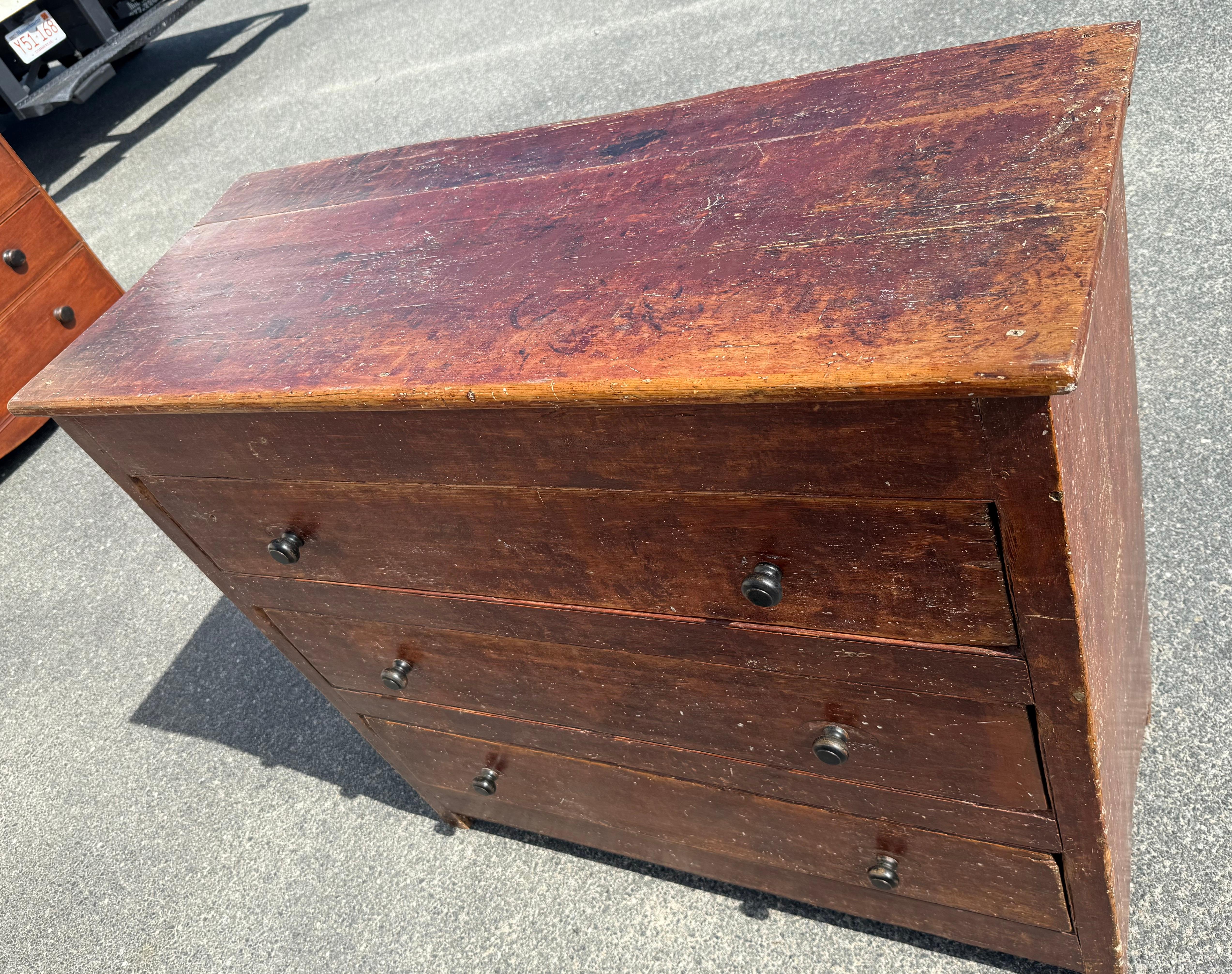 19th Century 19th c. Pine Chest of Drawers with Original Red Finish For Sale