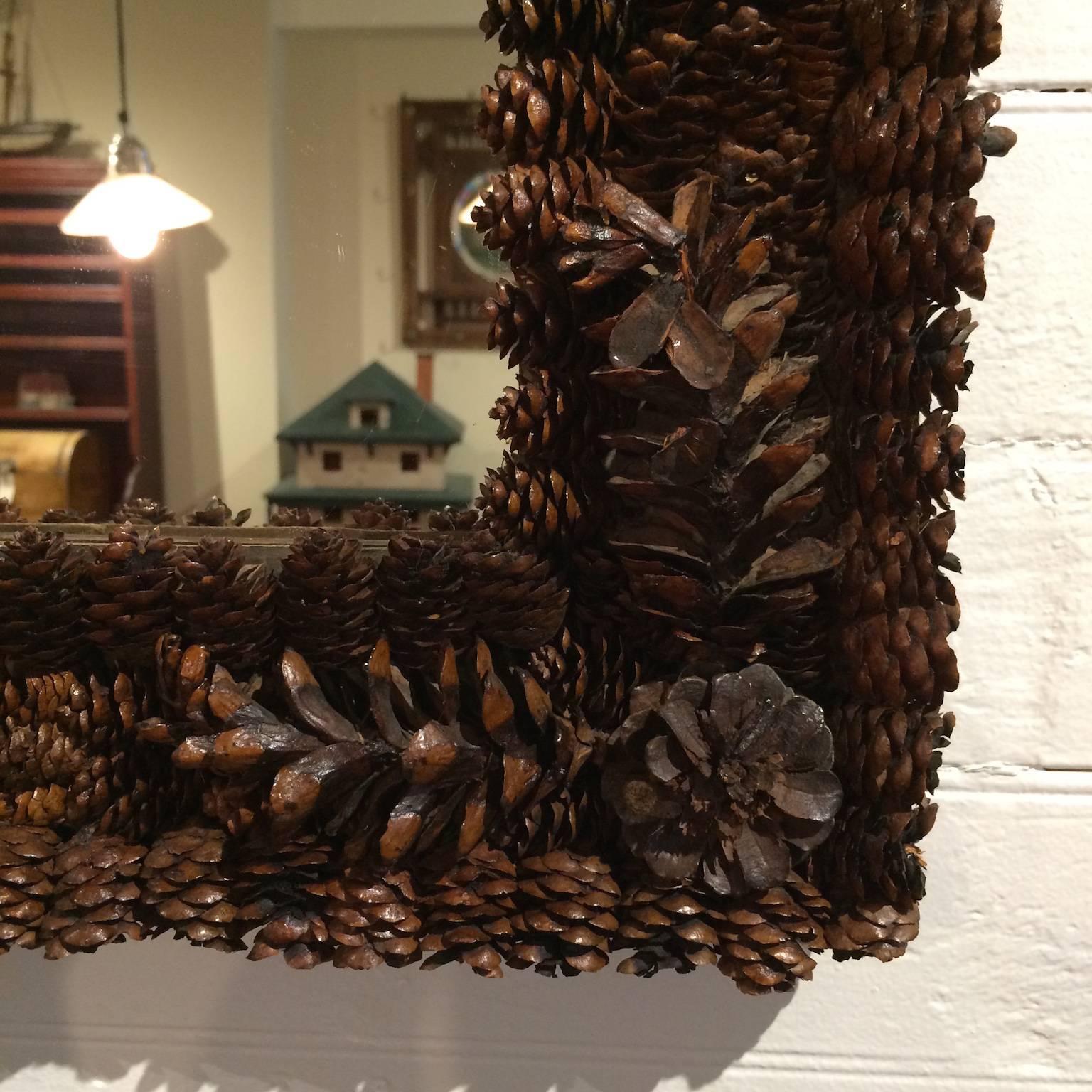 Mirror with Frame of Natural Pine Cones In Good Condition In Nantucket, MA